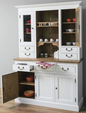 Casa Padrino Küchenbuffet Landhausstil Küchenschrank Weiß / Braun 137 x 50 x H. 197 cm - 2 Teiliger Küchenschrank mit 5 Türen und 7 Schubladen - Landhausstil Küchenmöbel