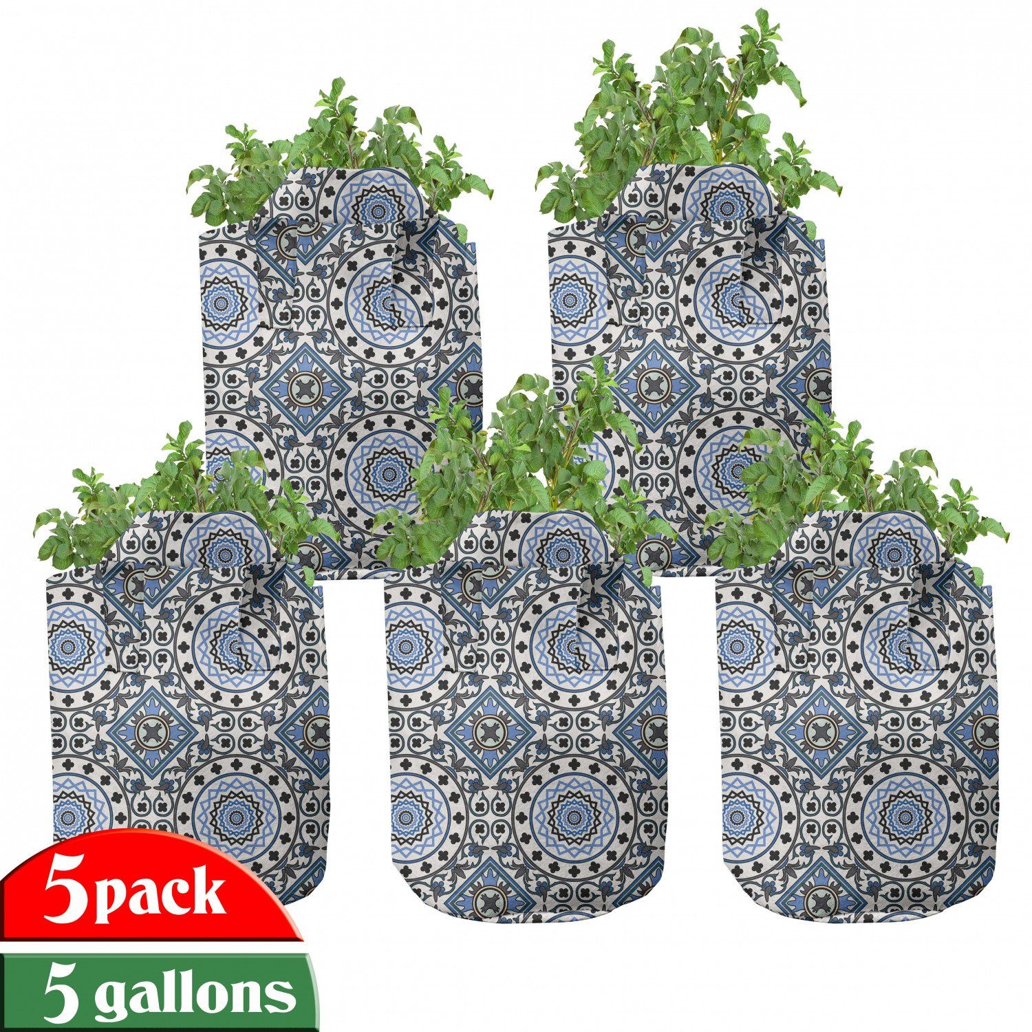 Abakuhaus Pflanzkübel hochleistungsfähig Stofftöpfe mit Griffen für Pflanzen, Retro Mosaik-Motive