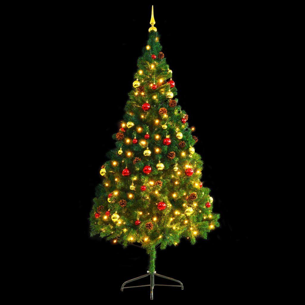 vidaXL Künstlicher Weihnachtsbaum 210 x 110 cm Künstlicher Weihnachtsbaum mit Kugeln und LEDs Grün 210 c