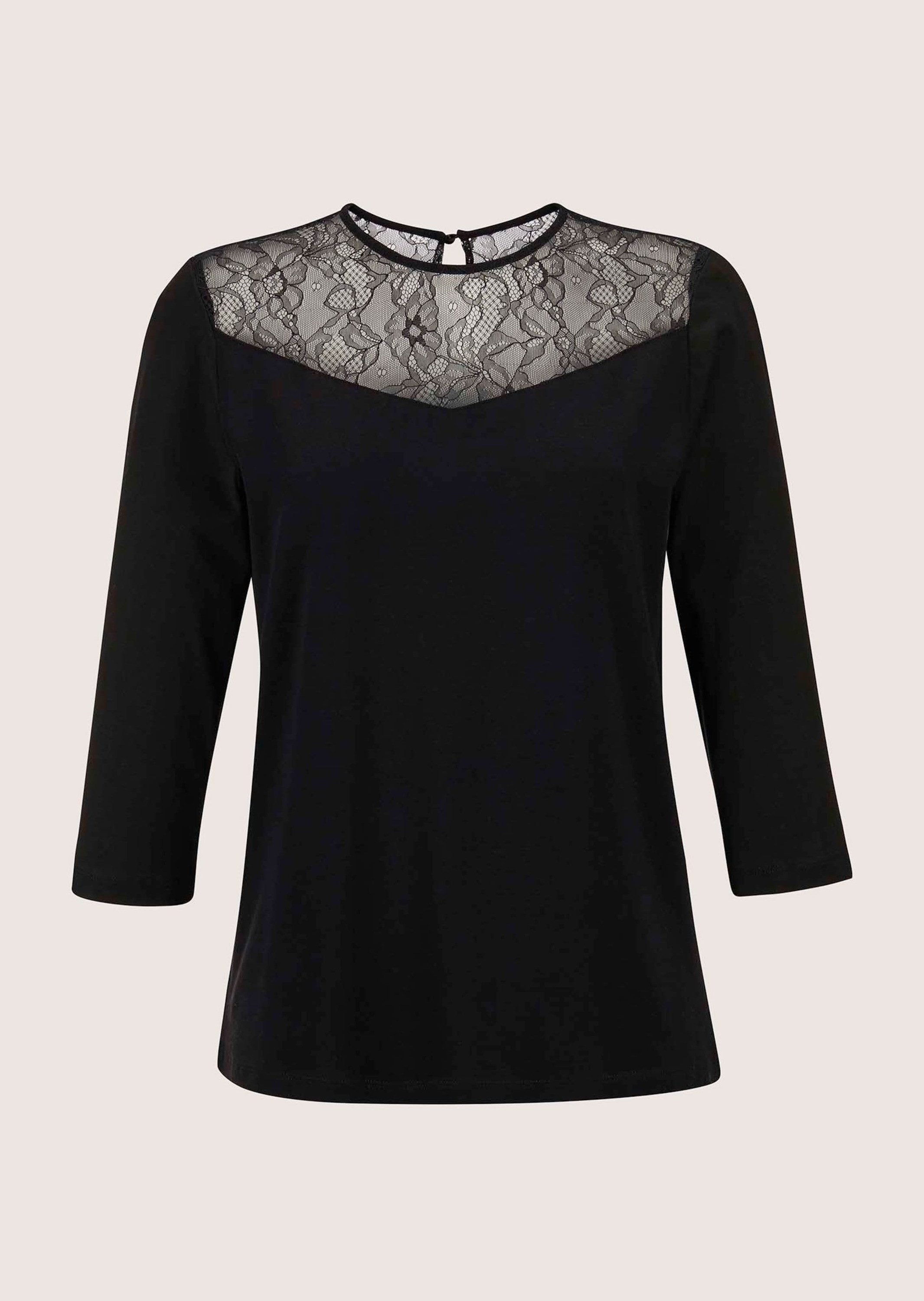 Kurzarmshirt Rundhals-Shirt mit Spitze, Baumwollmix