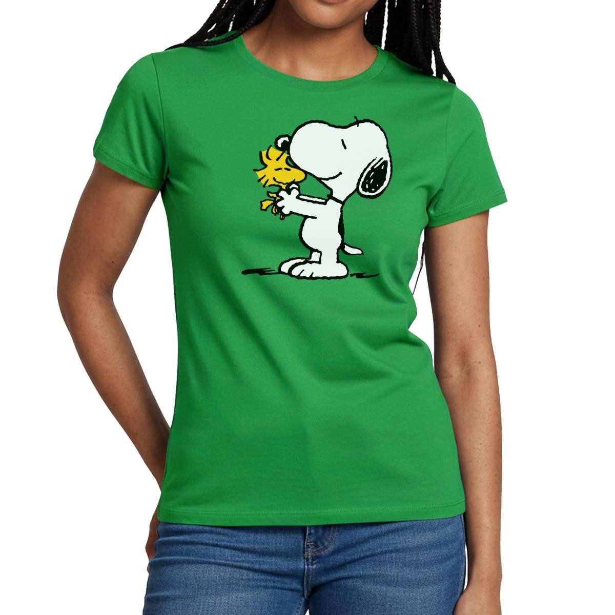 Spreadshirt T-Shirt Peanuts Snoopy Und Woodstock Frauen T-Shirt (1-tlg) Slim Fit, fällt klein aus