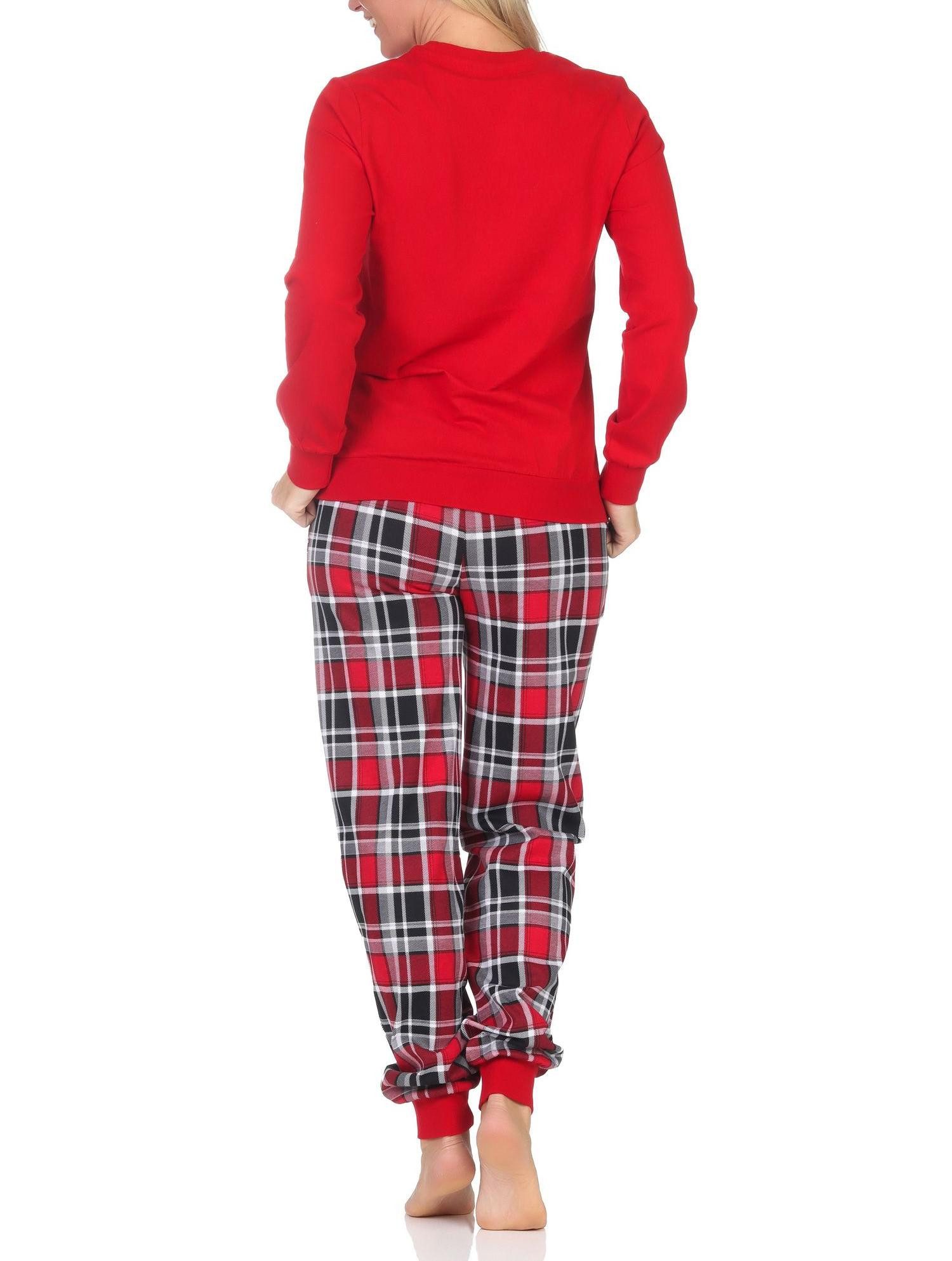 Normann Pyjama Damen Schlafanzug mit Bündchen mit Karohose und niedlichen Tiermotiv – Bild 4 von 4