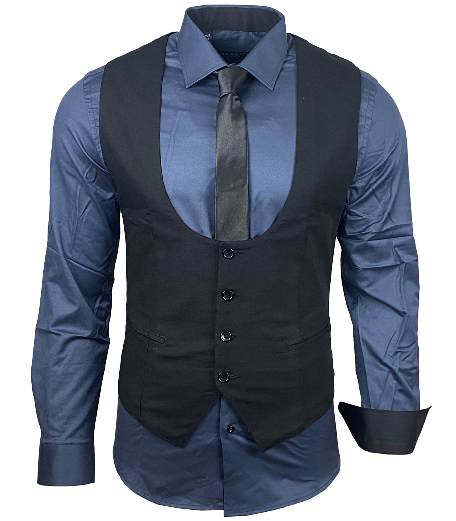 Baxboy Langarmhemd Baxboy Hemd/Weste/Krawatte Set Business Herrenanzug-Set HWKR B-101