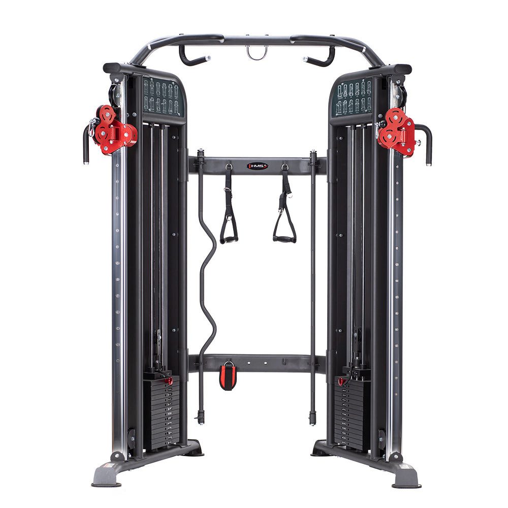 HMS Funk-Multifunktionsuhr ARES 1 MULTIFUNKTIONALES GERÄT SEMI COMMERCIAL HMS ARES 1, (Spar-Set, 1-tlg., 120 x 174 x 220 cm leise), Zwei Kabelzugtürme, 2x 90 kg, Klimmzugstange