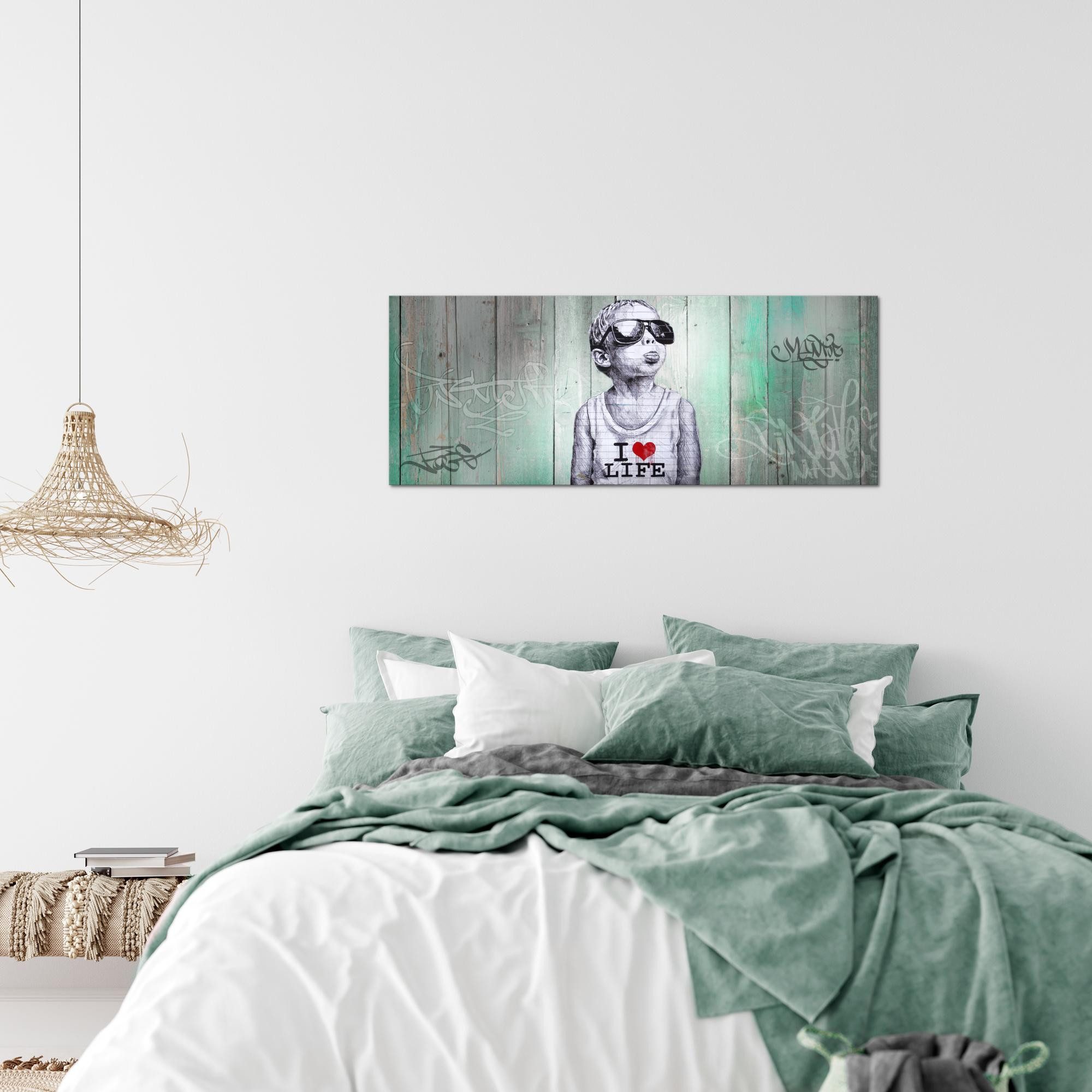 Runa Art XXL-Wandbild Banksy Style Streetart Bild Graffiti Wohnzimmer Loft 100x40 cm, Junge
