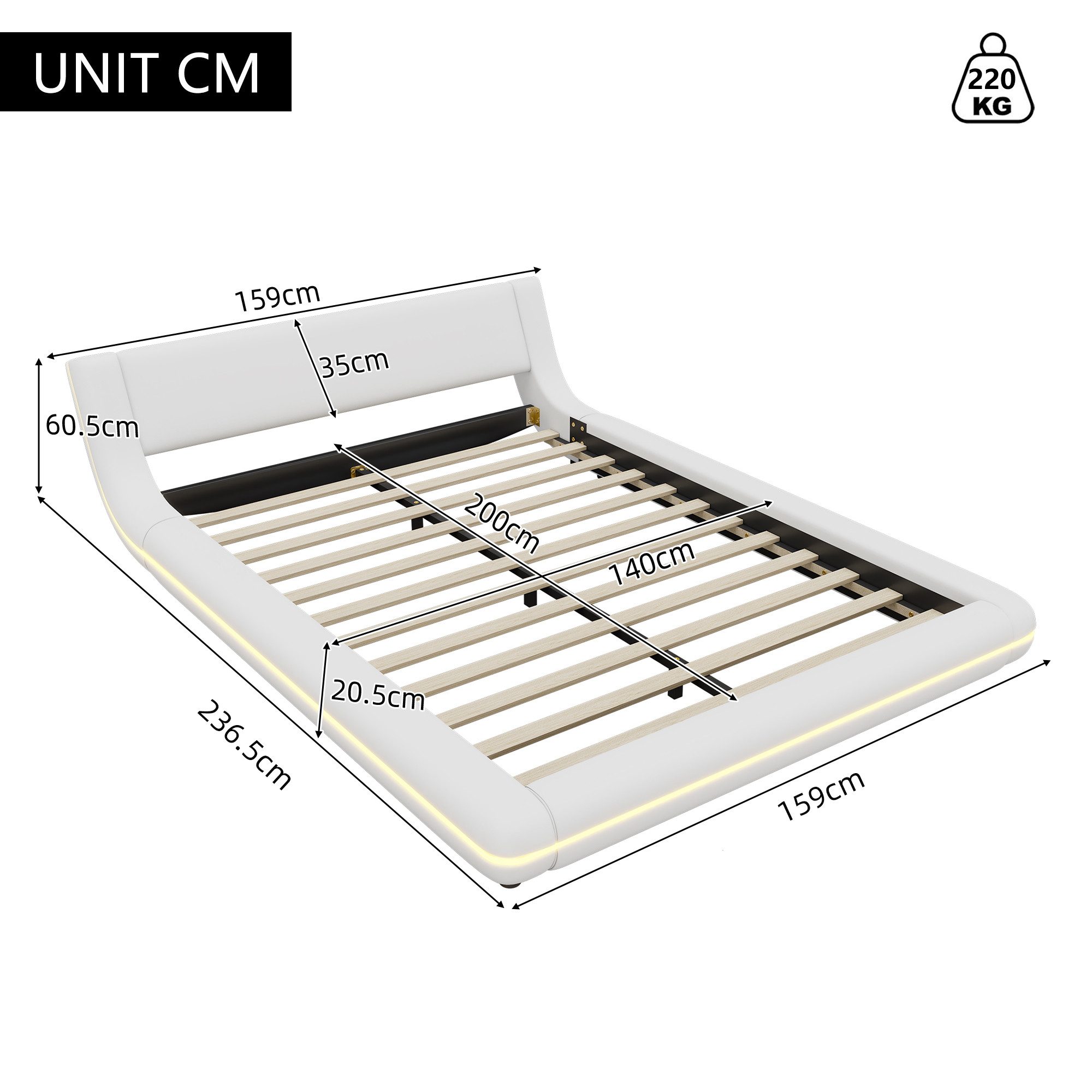 Ulife Polsterbett Doppelbett Bodenbett Flachbett mit LED-Umgebungslicht, 24 günstig online kaufen