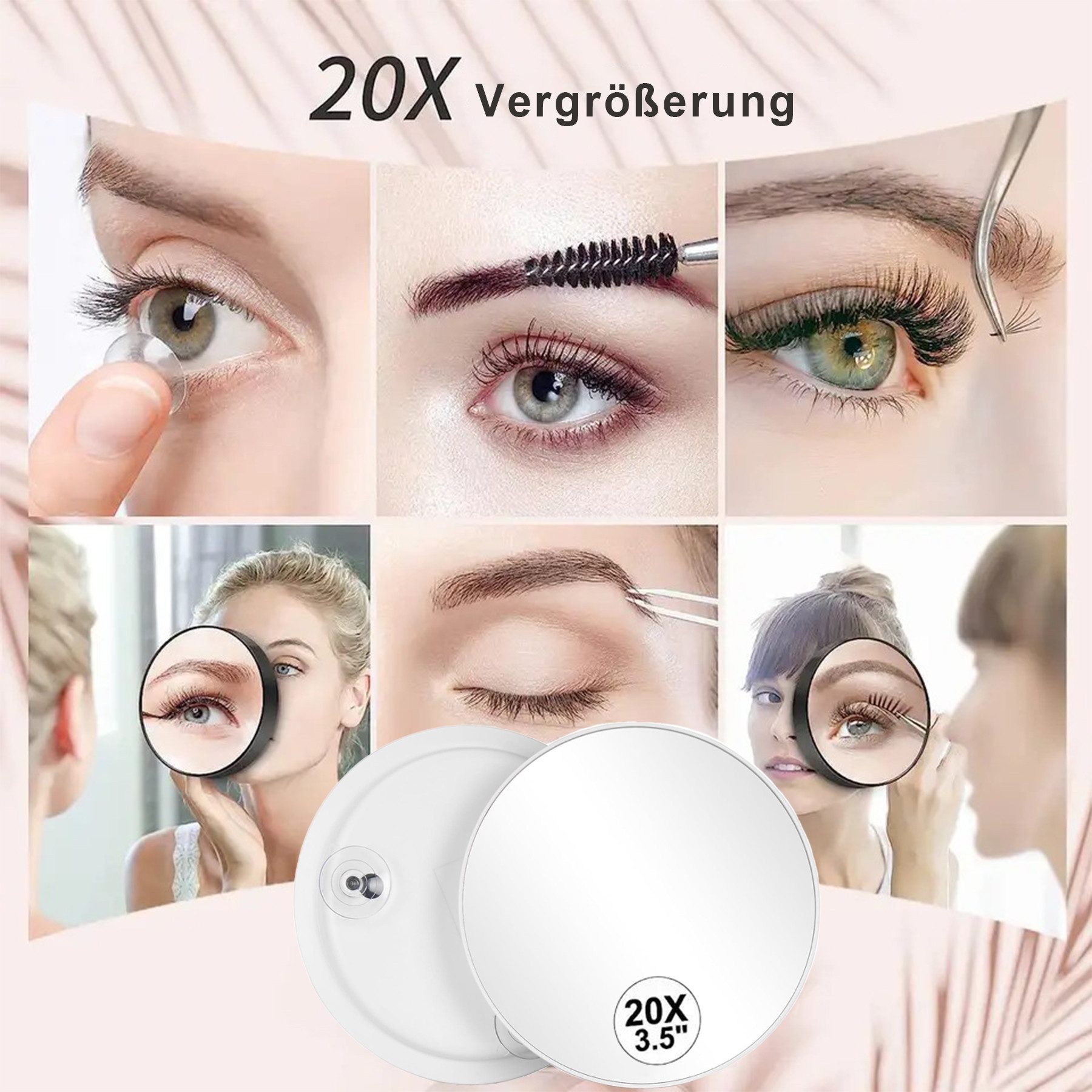 Senmudi Kosmetikspiegel Vergrößerungsspiegel Mit Saugnapf, 3 Stück 10X 20X 30X Kosmetikspiegel (Mit Vergrößerung,Vergrösserungsspiegel,Spiegel Klein Taschenspiegel, mit 2 Saugnäpfen, 8.8cm, Runde Make Up Spiegel, Schminkspiegel), für Zuhause,Badezimmer & unterwegs, tragbar, Entfernung von Mitesser