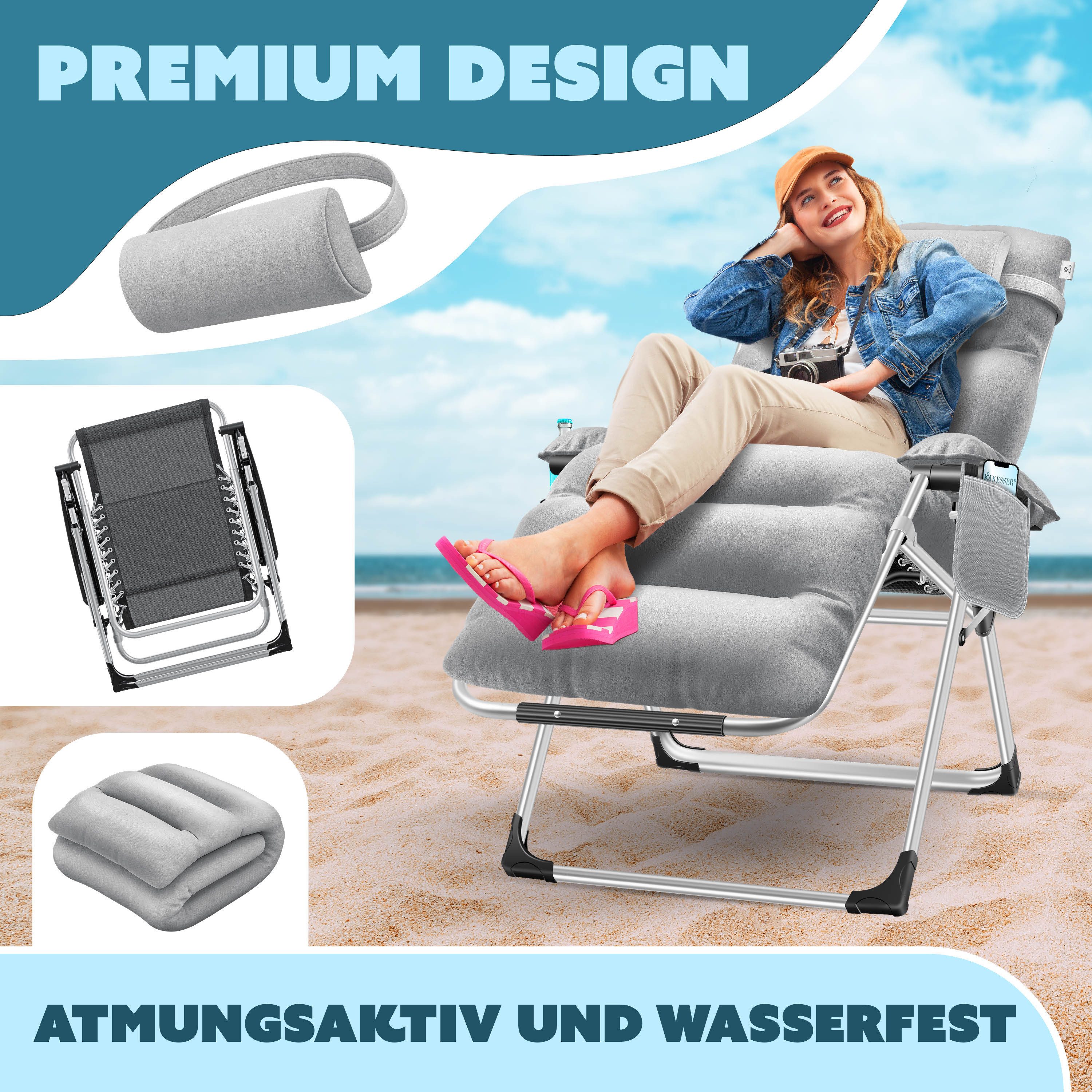 KESSER Gartenliege, Sonnenliege Liegestuhl Klappbar + Nackenkissen Gartenstuhl