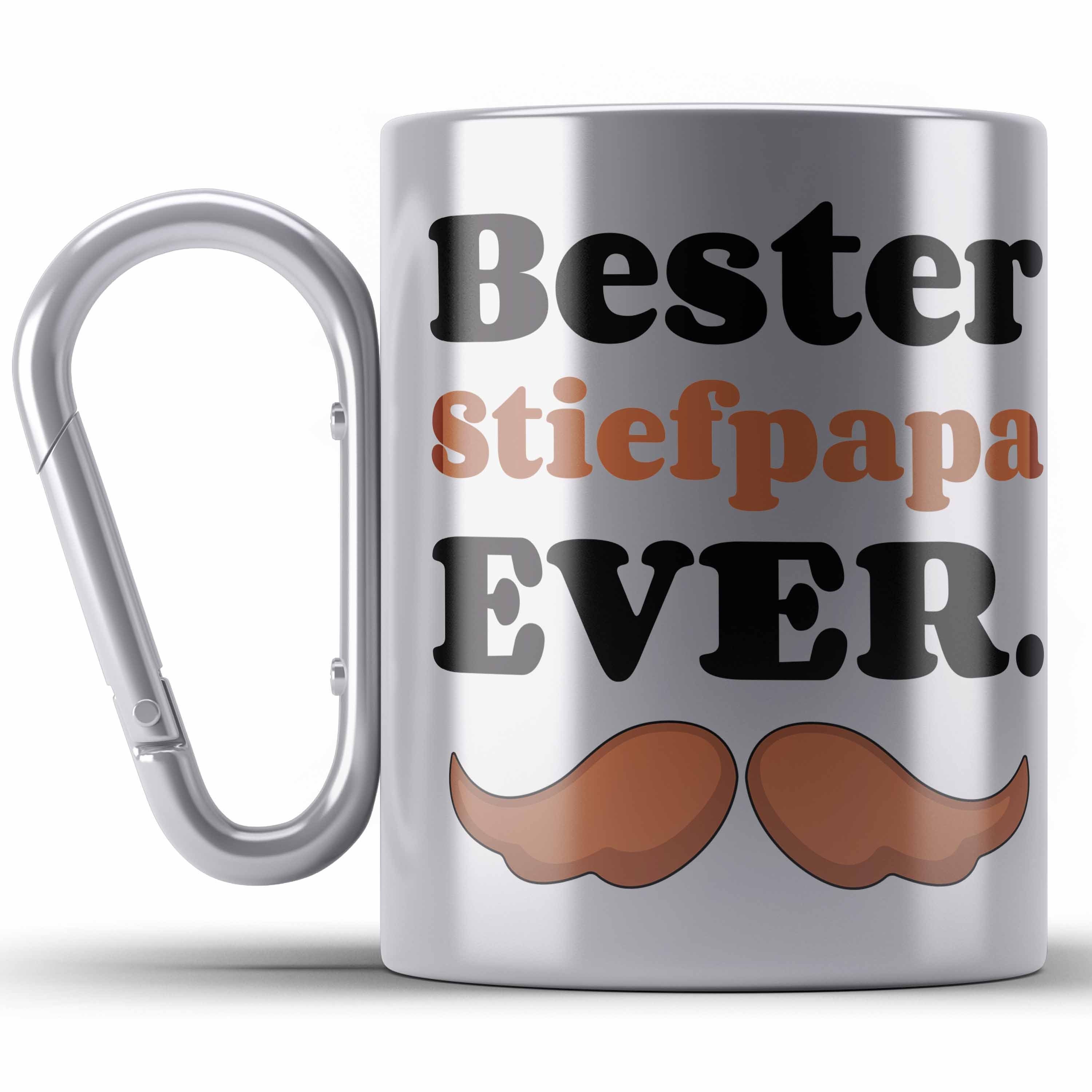 Trendation Thermotasse Bester Stiefpapa Ever Geschenk Edelstahl Tasse Stiefvater mit Spruch V Silber