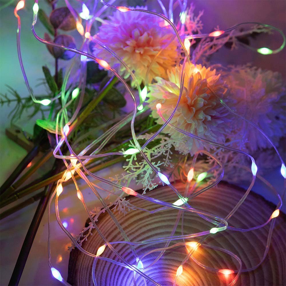 Rosnek LED-Lichterkette 1-5M, 10M, Kupferdraht, Hochzeit Party Bunt Schlafzimmer für wasserdicht,batterie, Dekorationen Weihnachten Garten, transparent