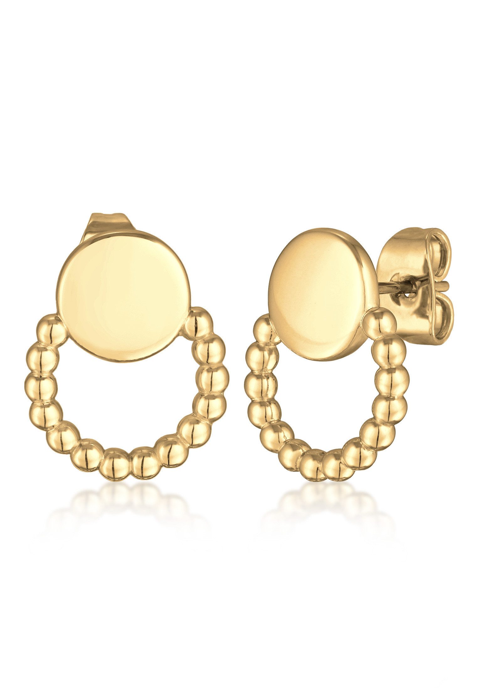 Elli Paar Ohrstecker Plättchen Dots Kreis Design Messing Silberfarben, Kugel