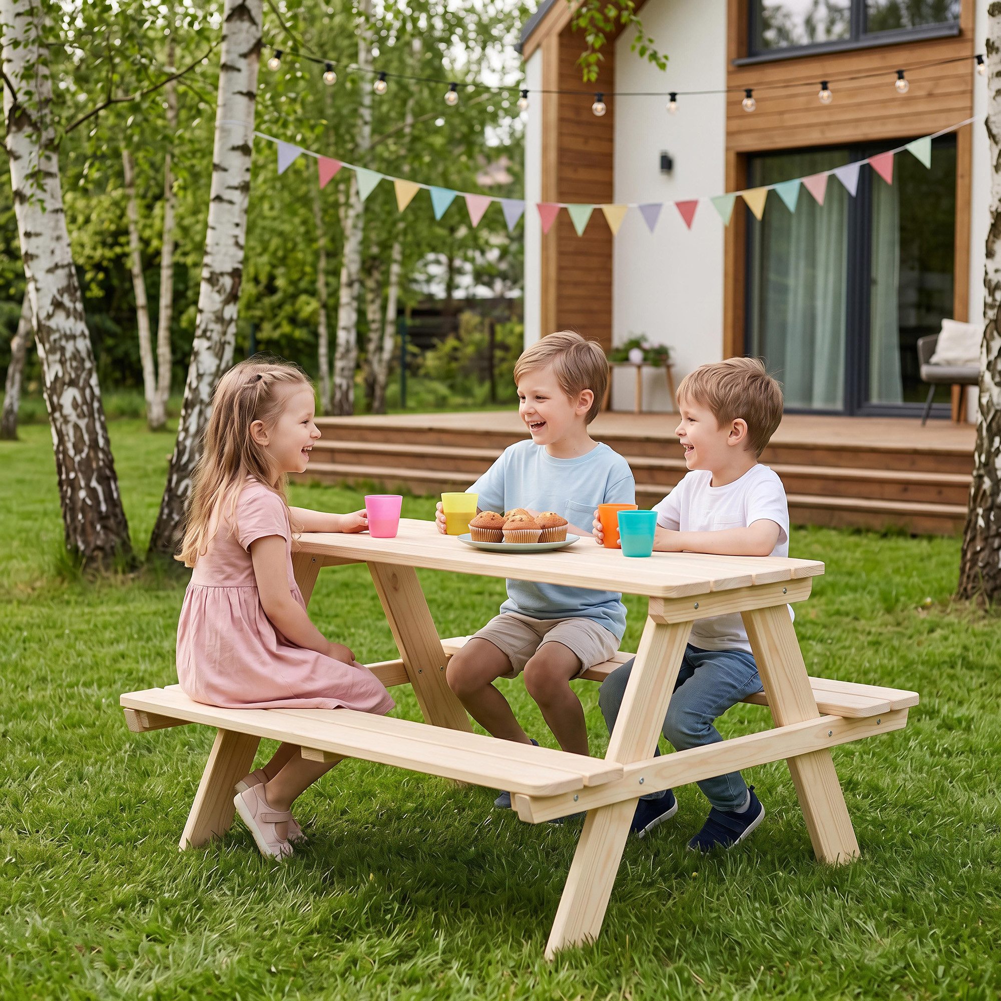 roba® Garten-Kindersitzgruppe Picknick for 4, Kindersitzgarnitur für den Garten - Massivholz - Sicher & Stabil