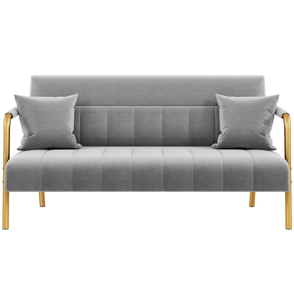 YAHEETECH Sofa 1/2-Sitzer Polstersofa Loveseat fürs Wohnzimmer, mit 2 Lendenkissen Hellgrau