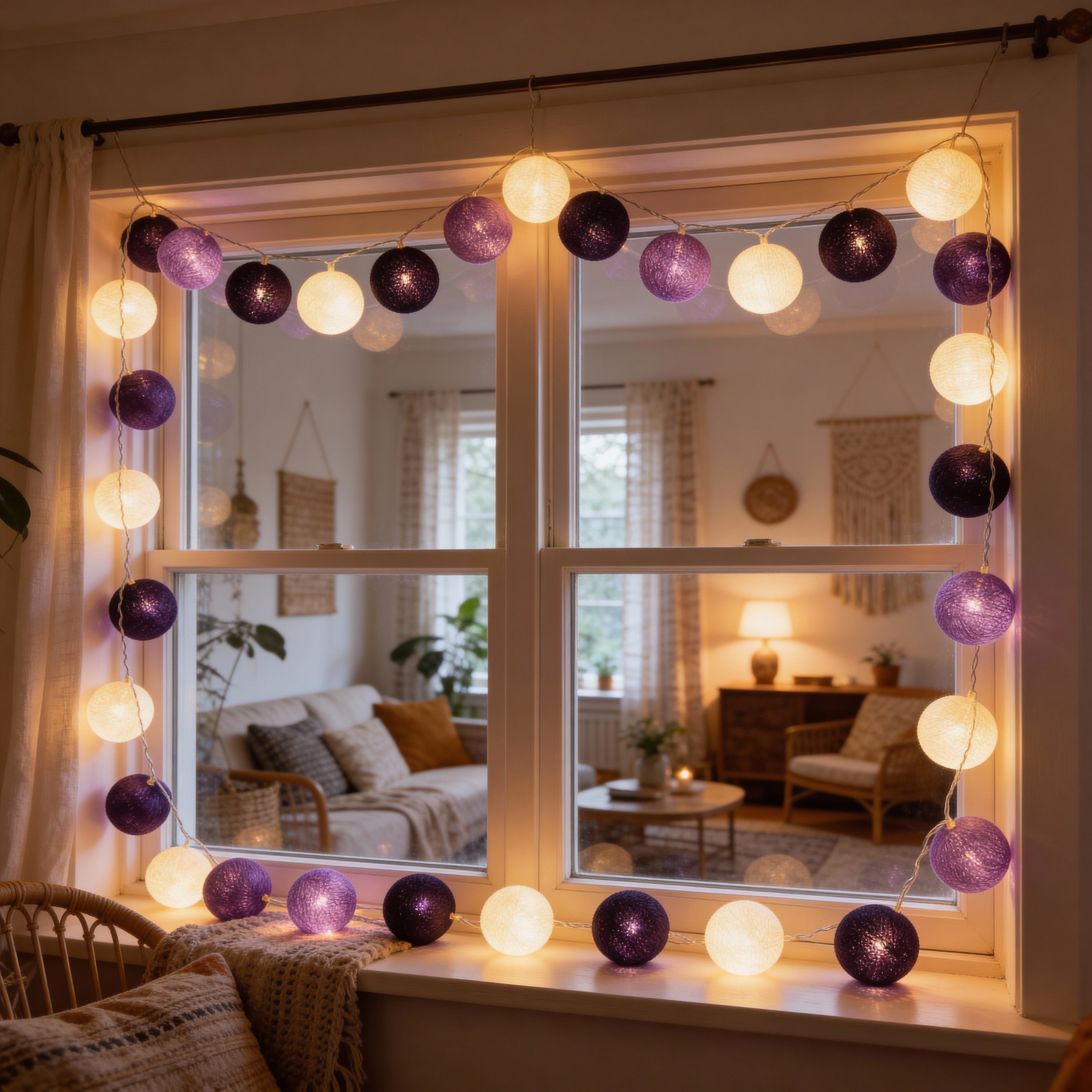 Guru-Shop LED-Lichterkette Stoff Ball Lichterkette, 20`er LED Kugel..