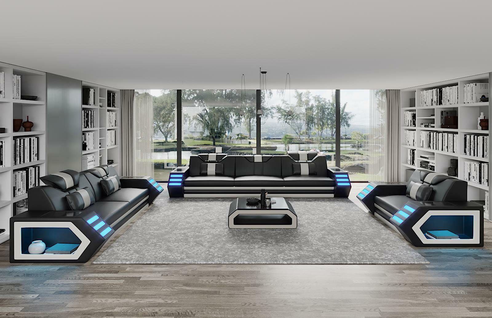 Schwarz Couch Sofa LED, JVmoebel Made Europe 3+2+1 luxus Sitzer in Neu Design Sofagarnitur Moderne