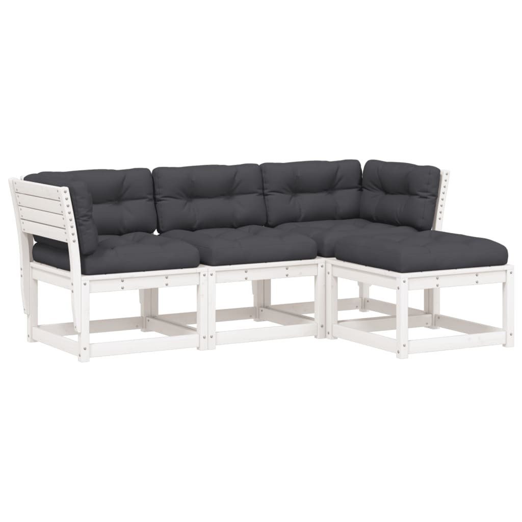 vidaXL Gartenlounge-Set 4-tlg. Garten-Lounge-Set mit Kissen Weiß Massivholz Kiefer..., (1-tlg)