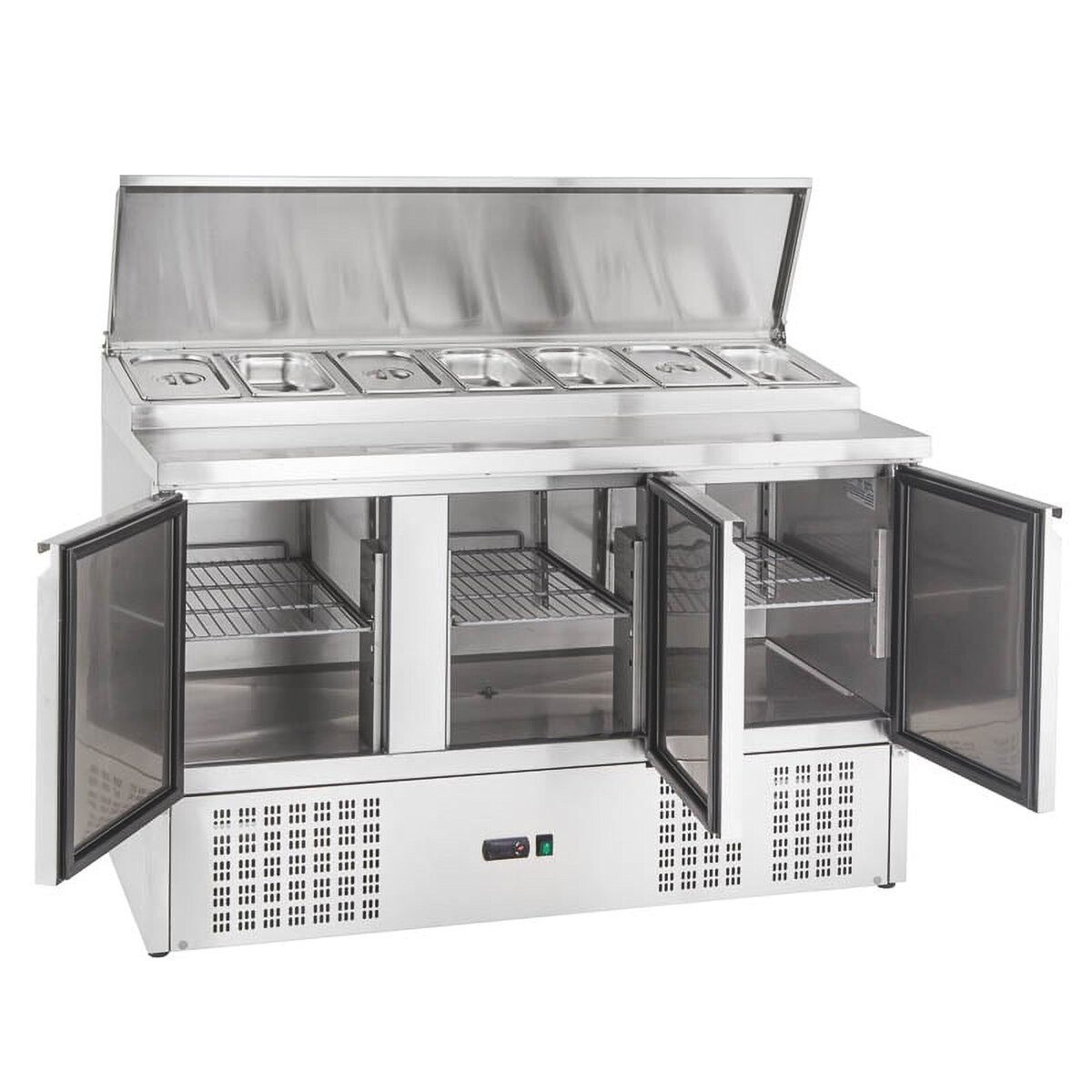 GastroHero Dönergrill Belegstation ECO 1365 Kühltisch 3 Türen 7x GN 1/3 392L Edelstahl, 450 W