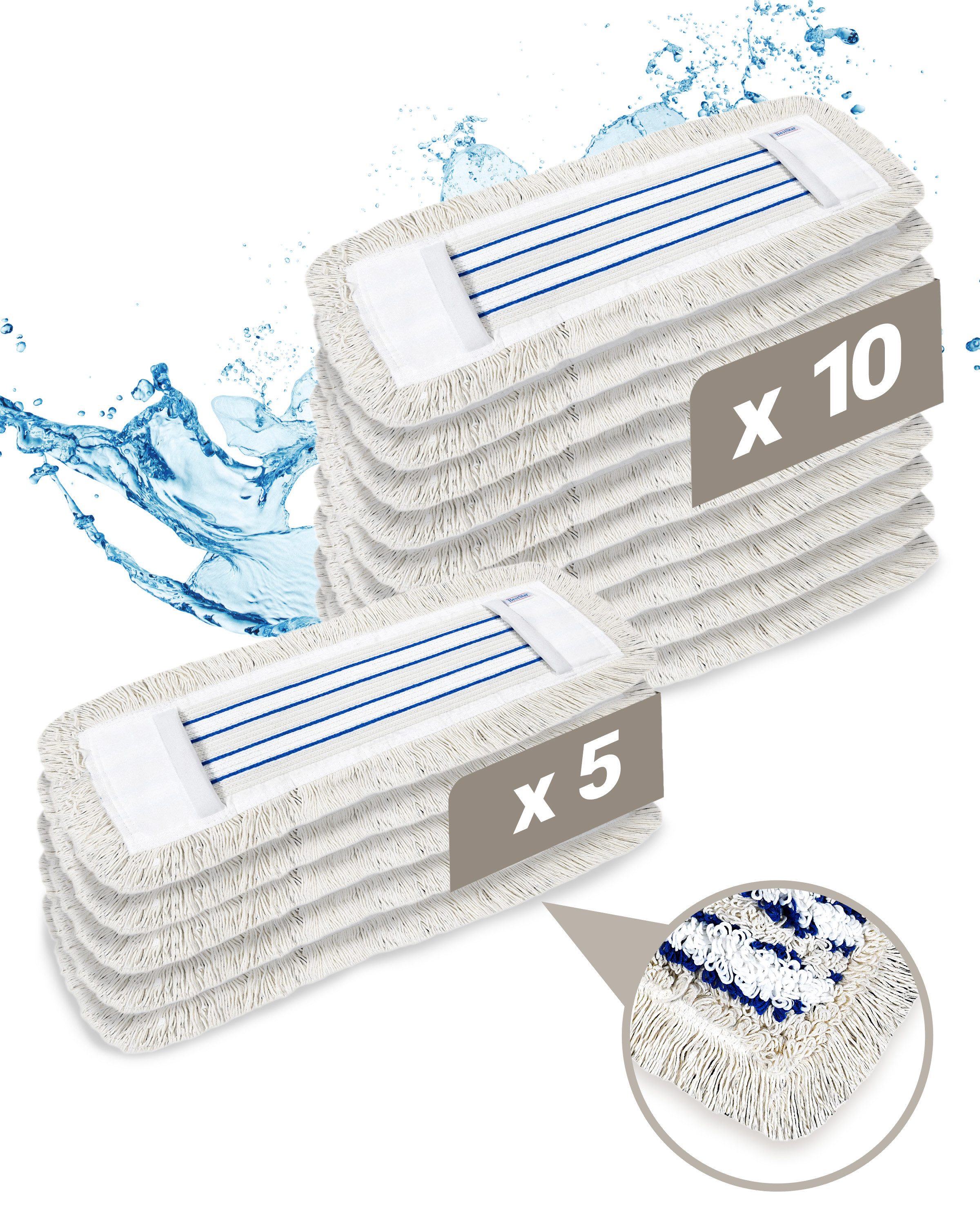 Wischmopp 5X Profi Wischbezug 40cm –robuste Baumwolle und Mikrofaser
