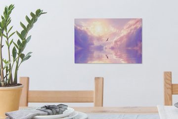 OneMillionCanvasses® Leinwandbild Seevogel über dem Meer zwischen bunten Wolken, (1 St), Wandbild Leinwandbilder, Aufhängefertig, Wanddeko, 30x20 cm