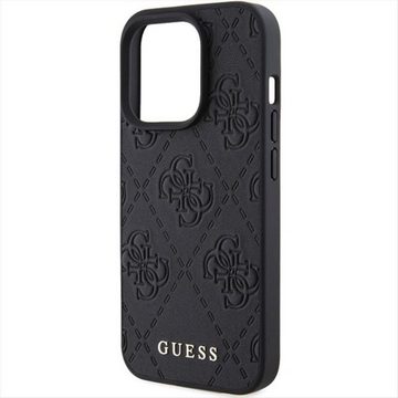 Guess Smartphone-Hülle Guess Apple iPhone 15 Pro Schutzhülle Case Leather 4G Stamped Schwarz