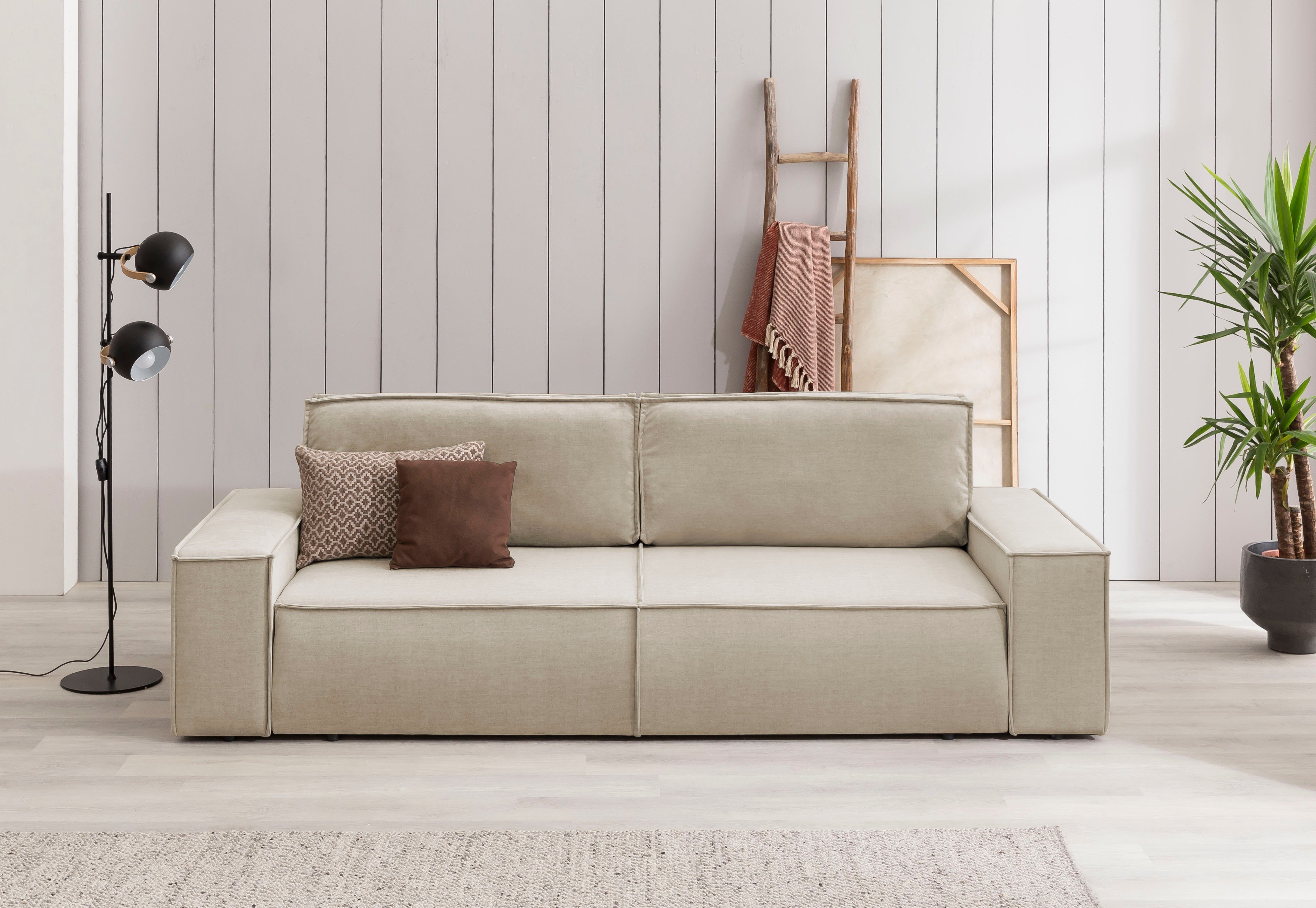 OTTO home 3-Sitzer SHERWOOD Samtvelours Schlafsofa (257cm), Schlaffunktion mit Bettkasten (ca. 136/200cm)