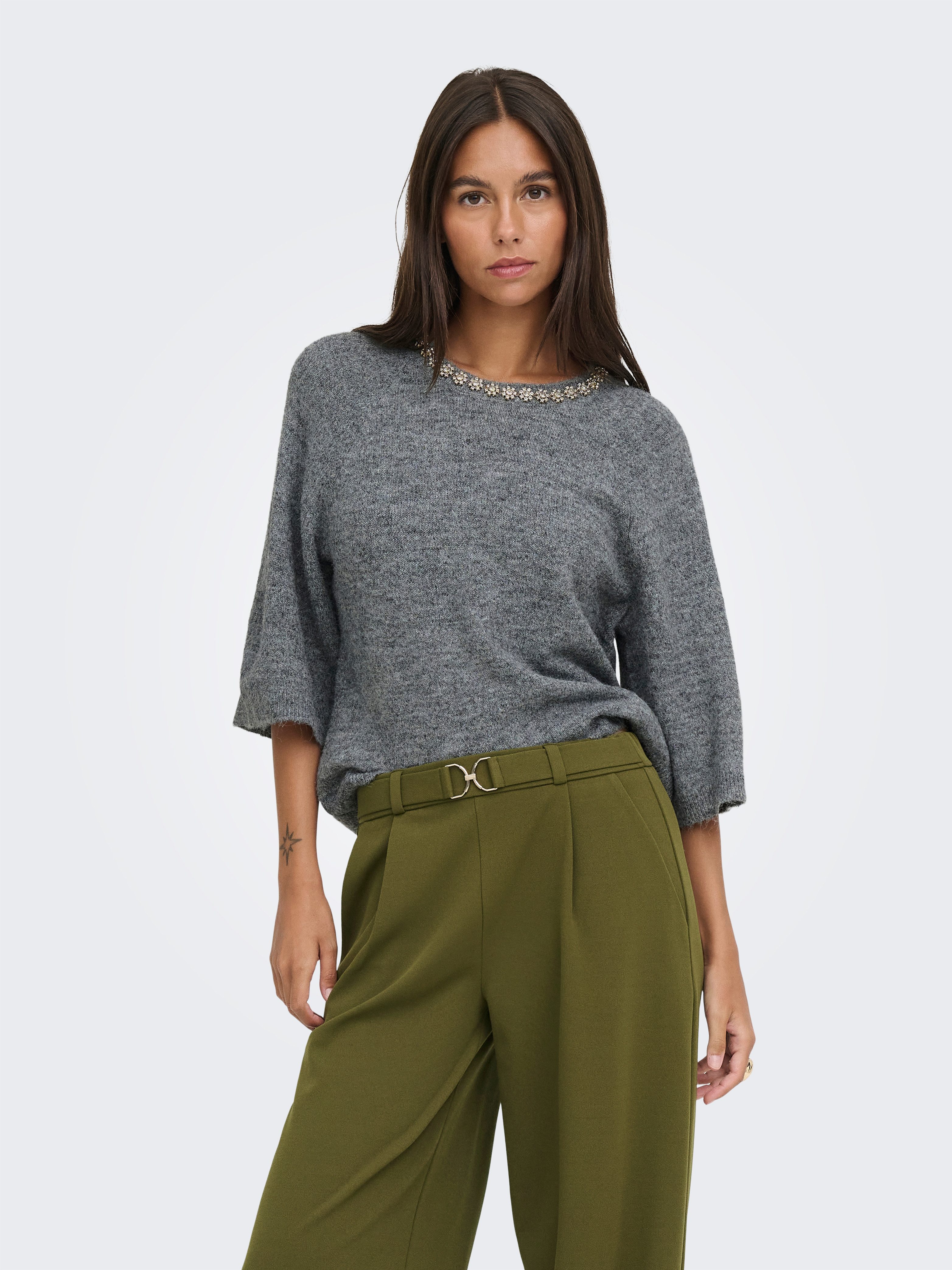 JDY Strickpullover JDYALVA LIFE 3/4 EMBELLISH PULL KNT NOOS Materialmix