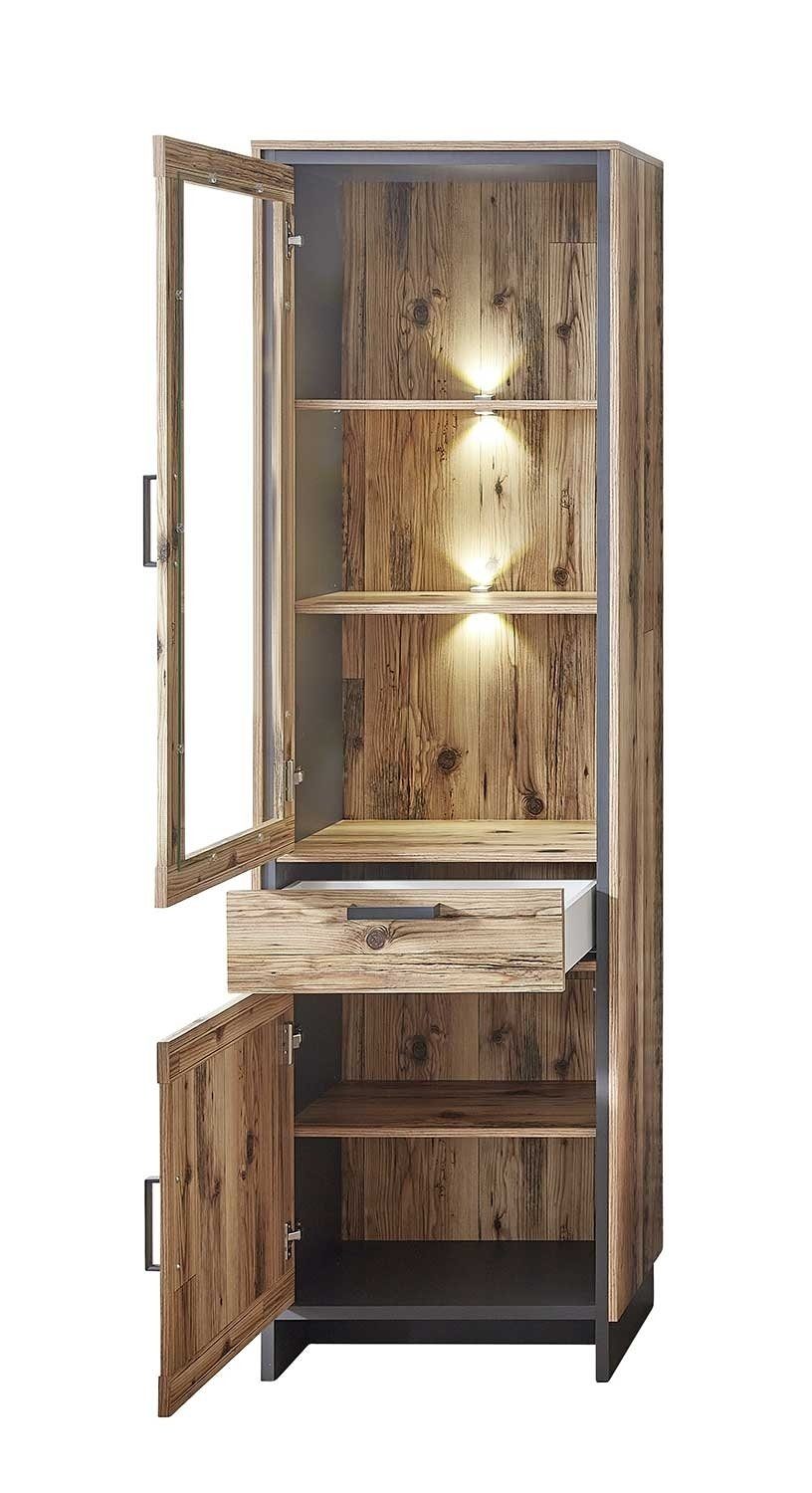 Alpine Schublade x Lodge cm, 2 203 Türen, 60 B Dekor, Vitrine cm Dekor, H 1 Graphit PRATO,