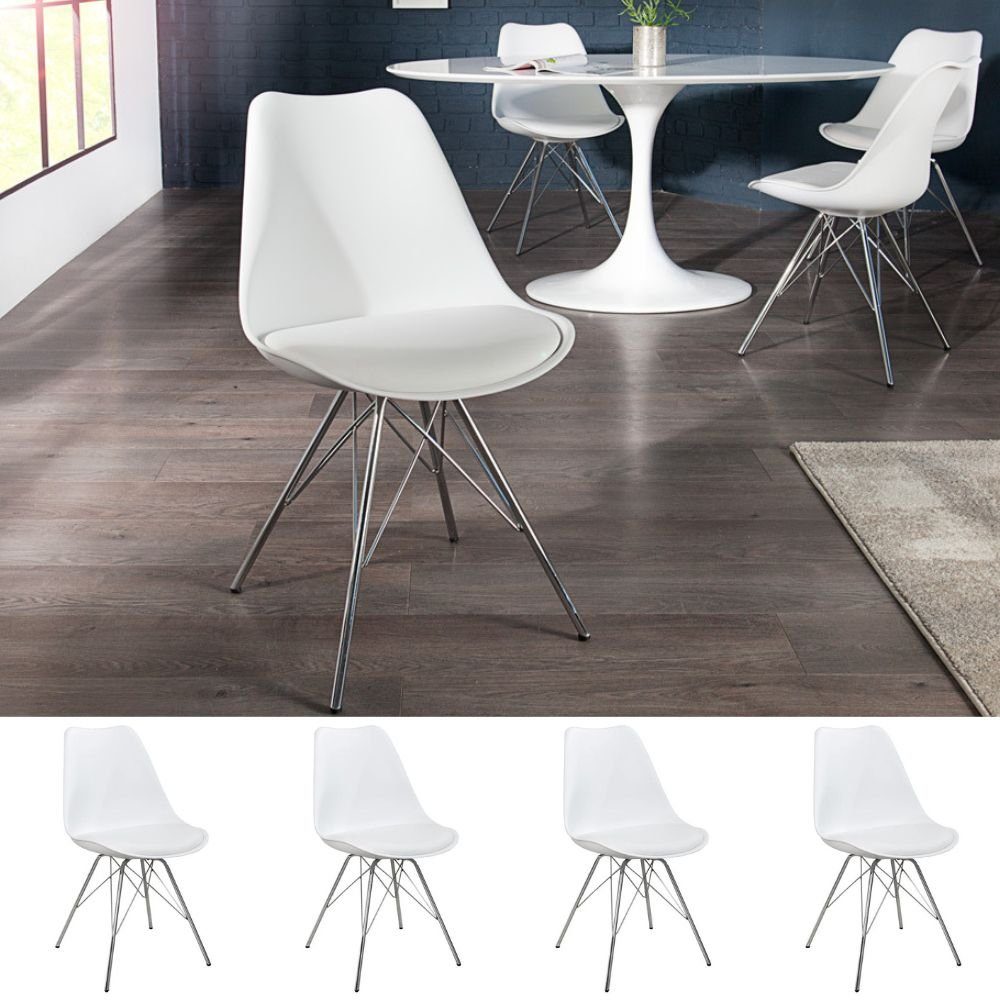 LebensWohnArt Stuhl 4er Set Design-Klassiker Stuhl NORWAY weiss-silber