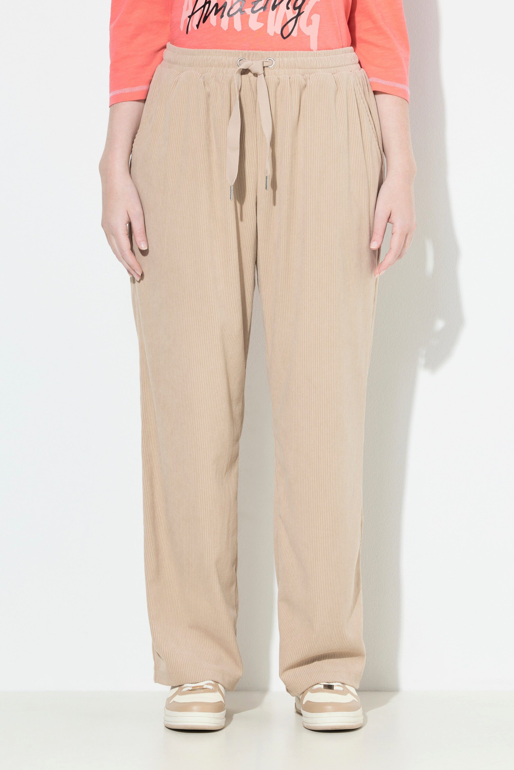 Ulla Popken Schlupfhose Cord-Schlupfhose Rose weites Bein Elastikbund günstig online kaufen