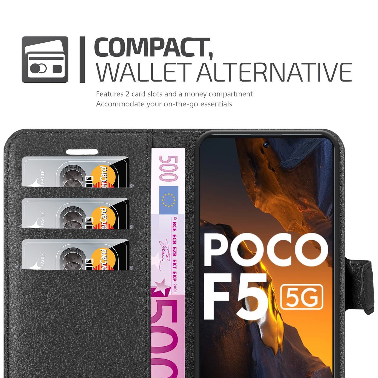 Cadorabo Handyhülle für Xiaomi Poco F5 Hülle Xiaomi Poco F5, Hülle Schutzhülle mit Standfunktion, Kartenfach und Magnetverschluss