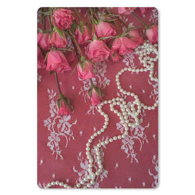 MuchoWow Mauspad Perlenketten entlang Bouquet mit rosa Rosen (1-St), Gaming, Rutschfester Unterseite, Mausunterlage, 40x60 cm