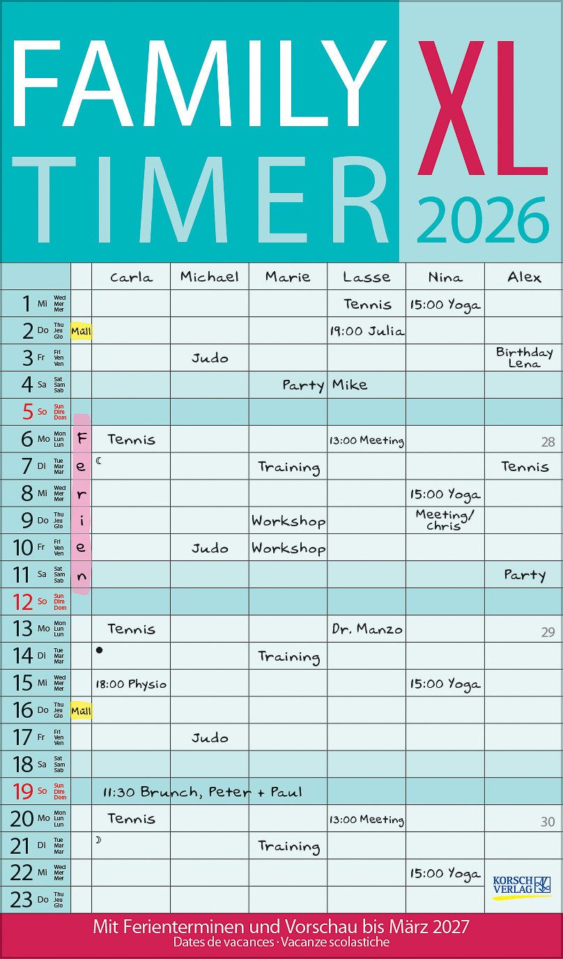 Korsch Verlag Семейный календарь Korsch Календари XL Family Timer 2026