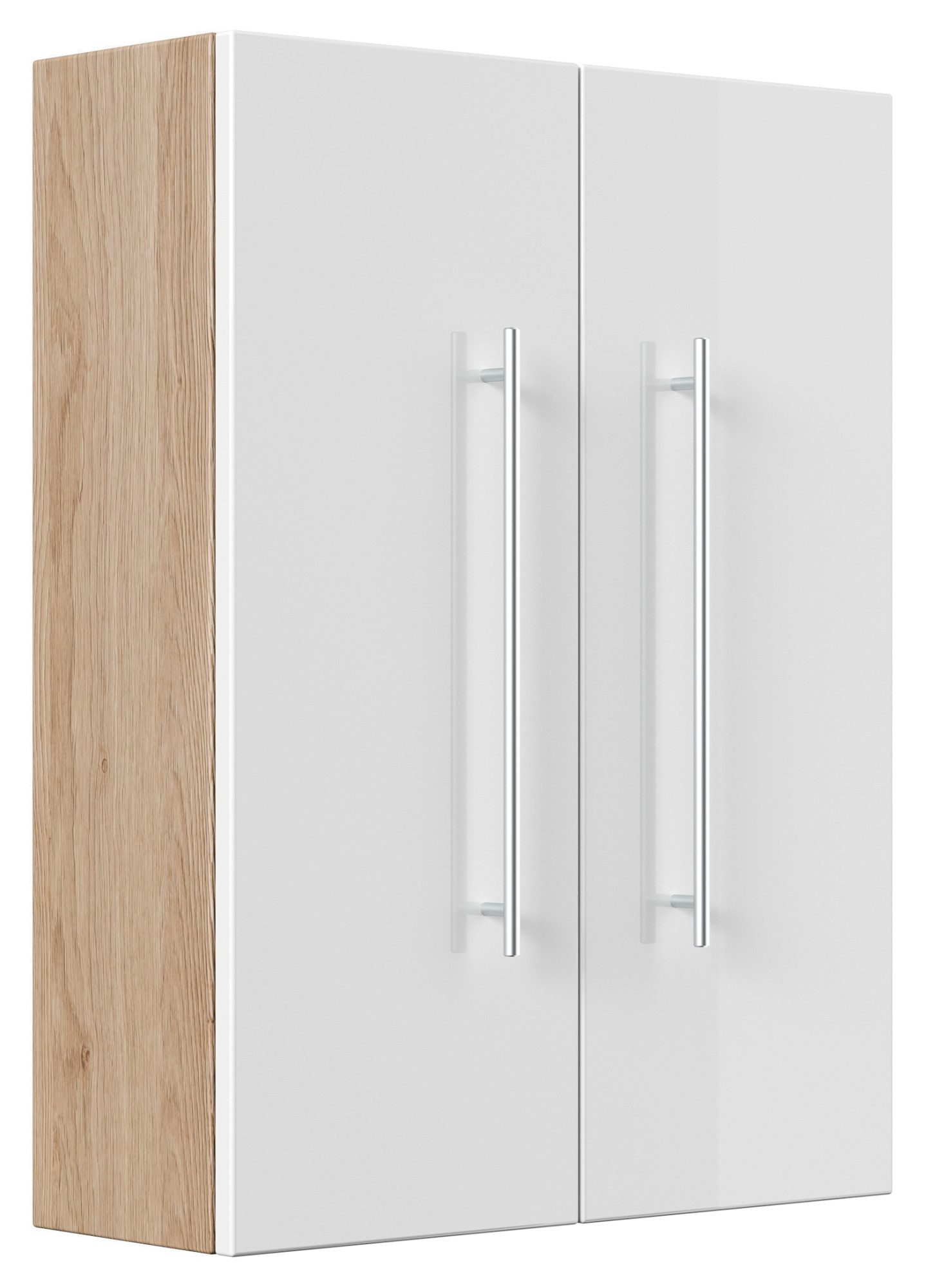 Magnolia Home Hängeschrank Badschrank Aurum-L 53x70cm eiche hell/weiss hochglanz m. Soft-Close Tü