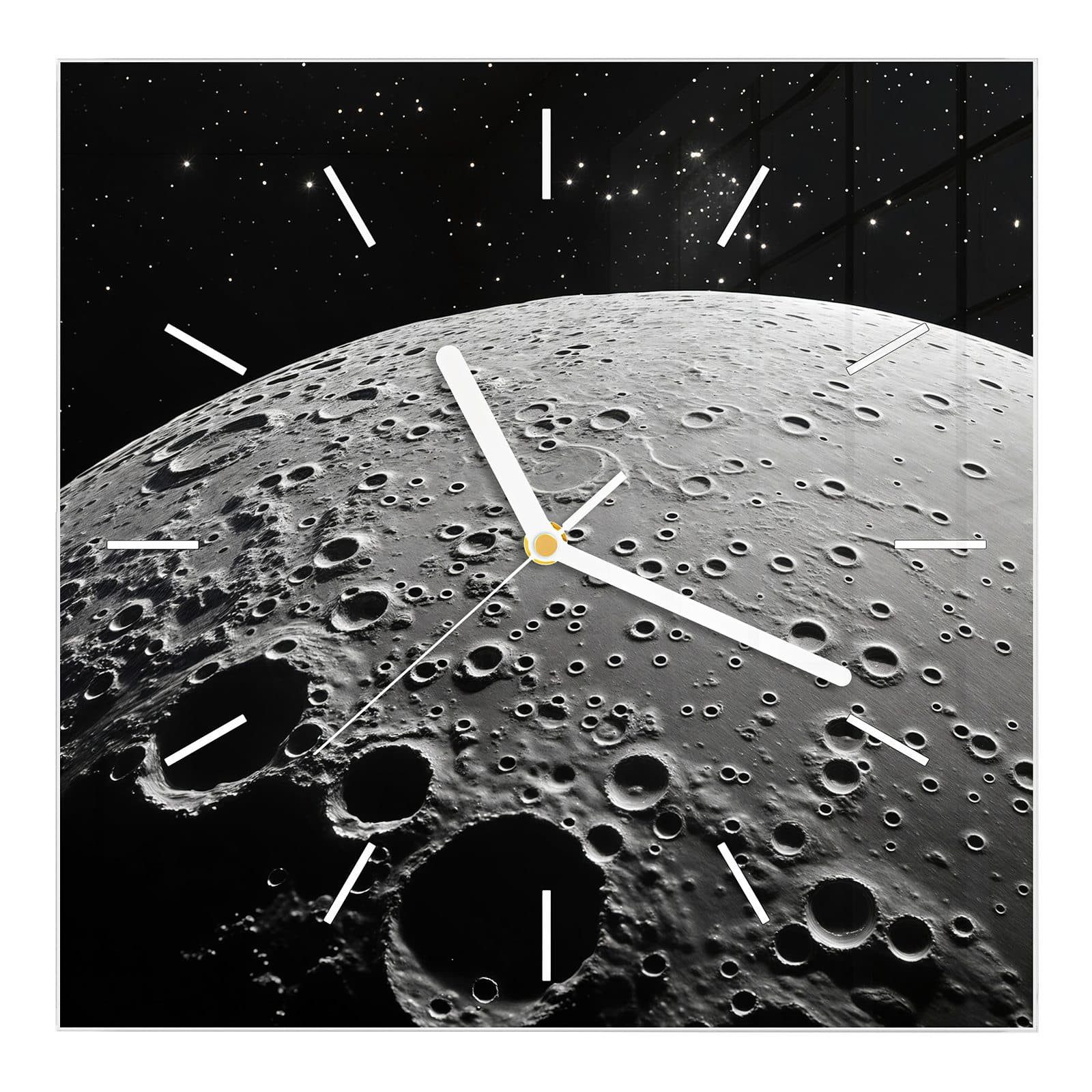 Wanduhr Glasuhr Wanduhr Wandkunst Größe 30 x 30 cm mit Motiv Mondoberfläche