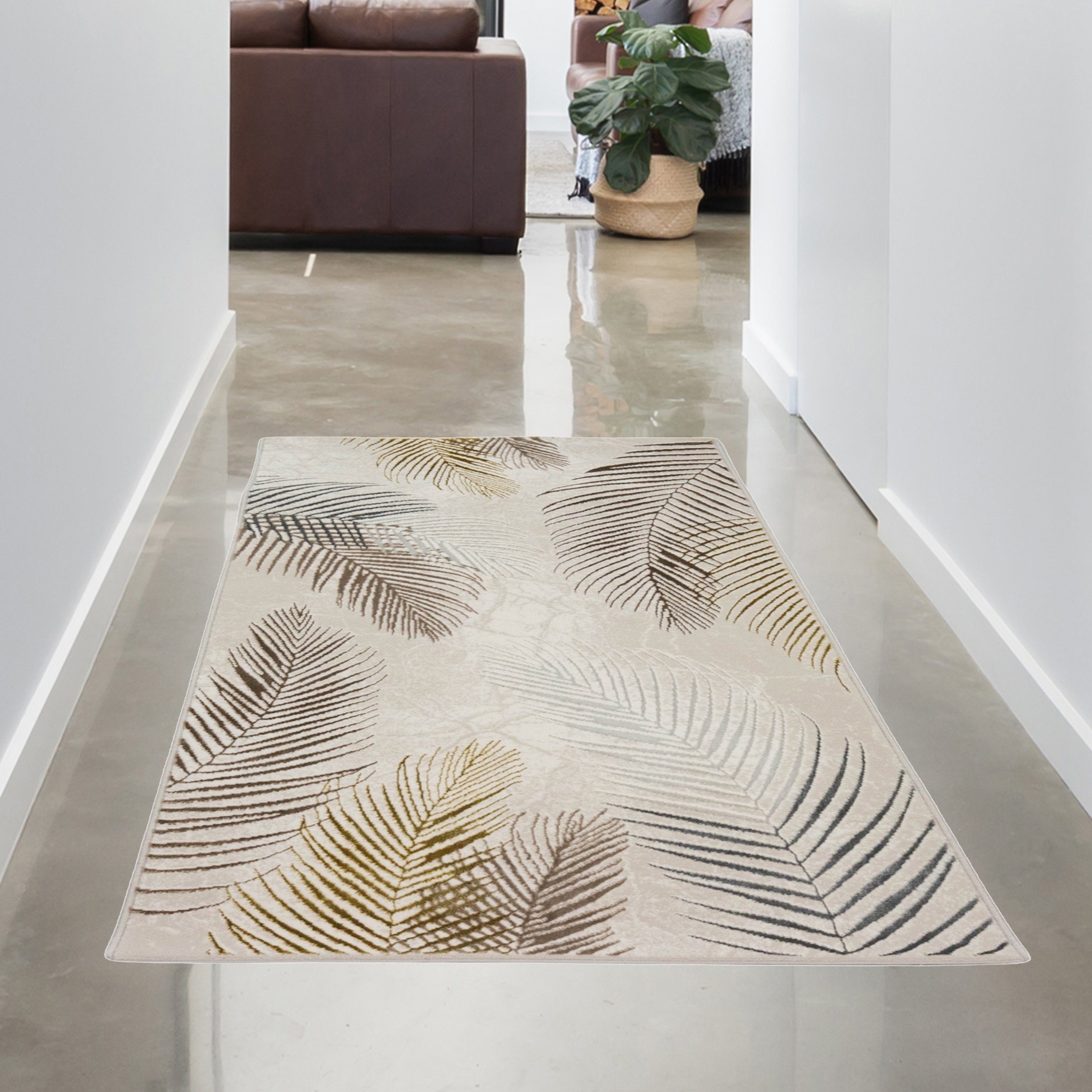 Teppich »Moderner Designerteppich mit Palmenzweigen creme gold«, Carpetia,  rechteckig, Höhe: 8 mm
