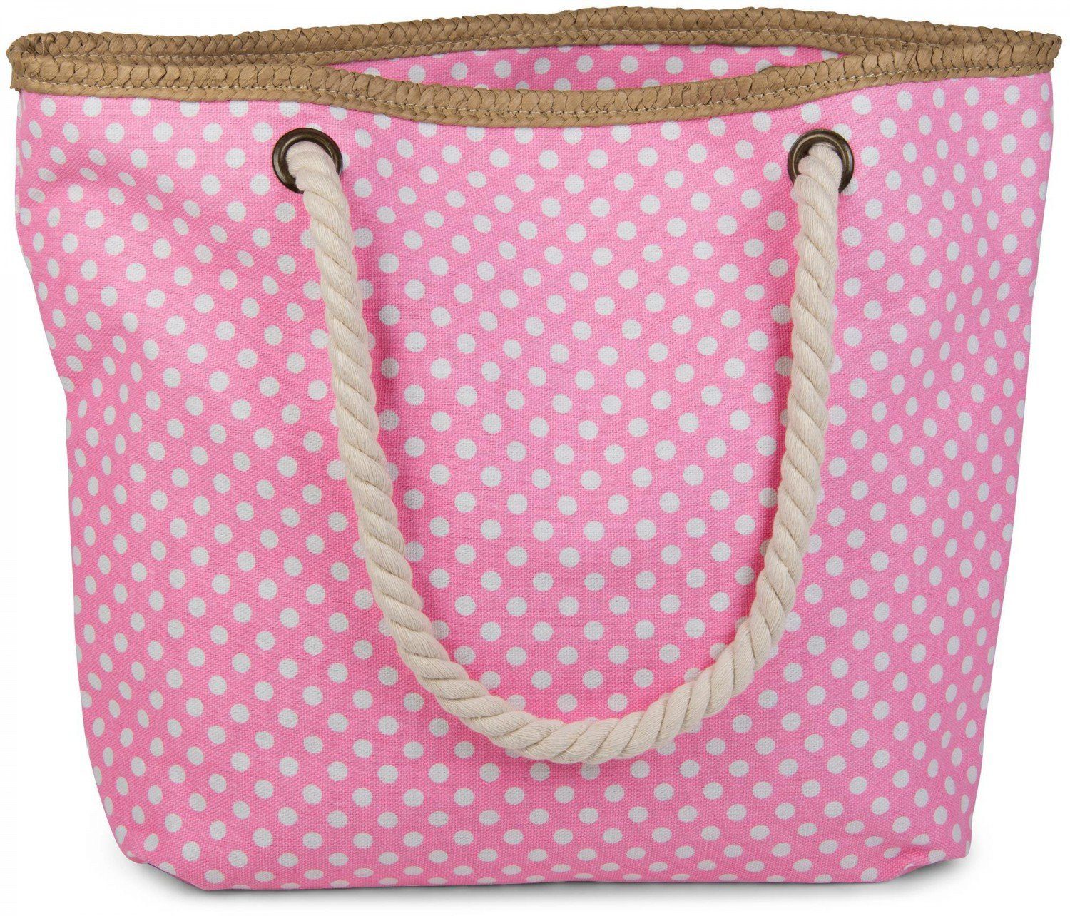 styleBREAKER Strandtasche (1-tlg), mit Punkte Neonpink-Weiß Strandtasche Muster