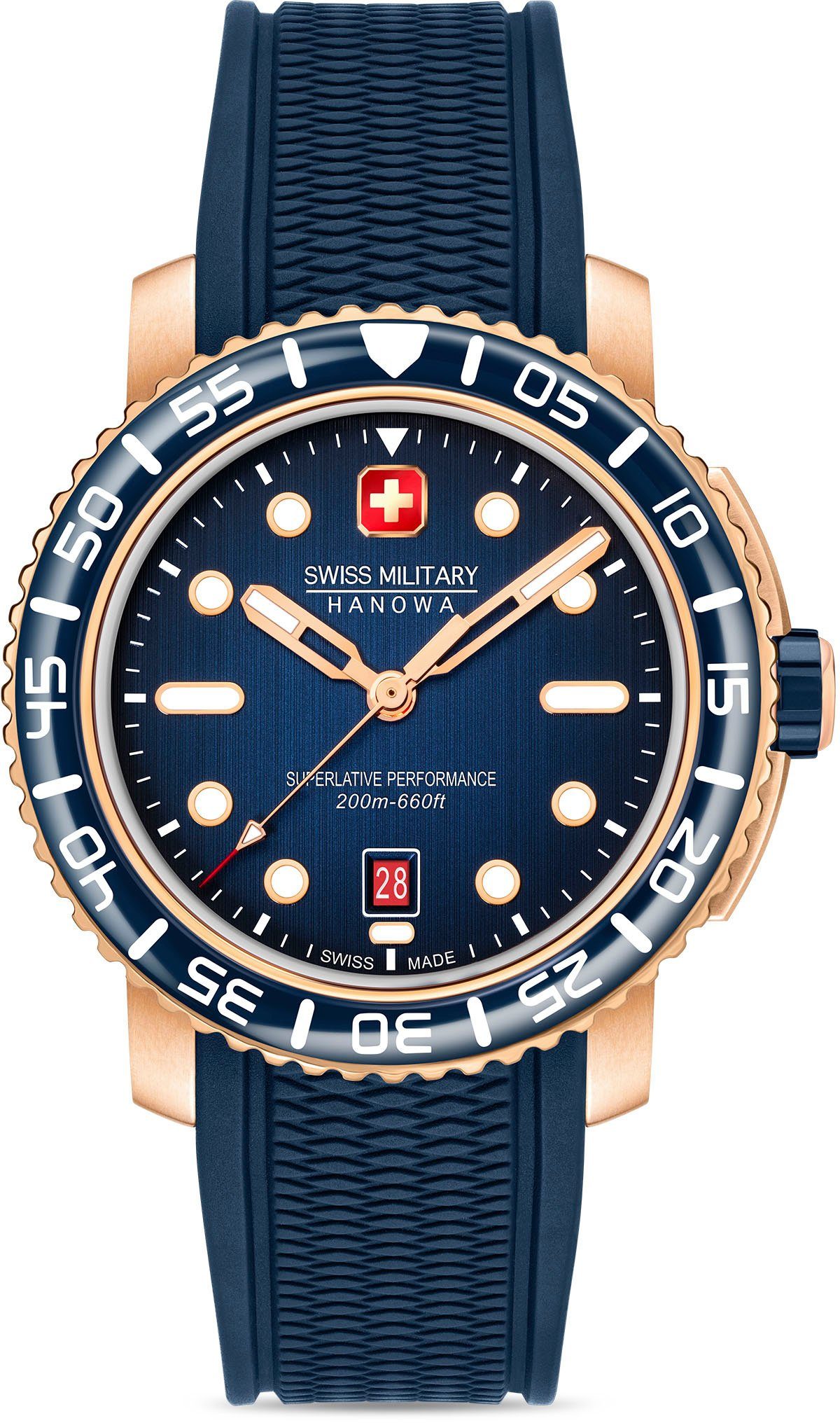 Swiss Military Hanowa Quarzuhr BLACK MARLIN, SMWGN0001720, Armbanduhr, Herrenuhr, Schweizer Uhr, Swiss Made, Datum, Saphirglas