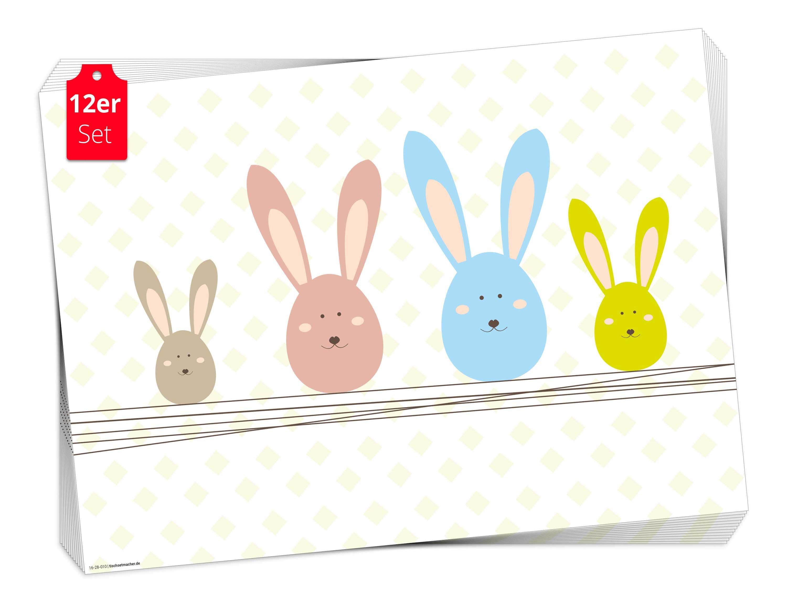 Tischsetmacher Platzset Tischset Frühling, Ostern & Blumen - Bunte Osterhasen, (aus Naturpapier in Aufbewahrungsmappe, 12-St., 44 x 32 cm / bunt), Made in Germany