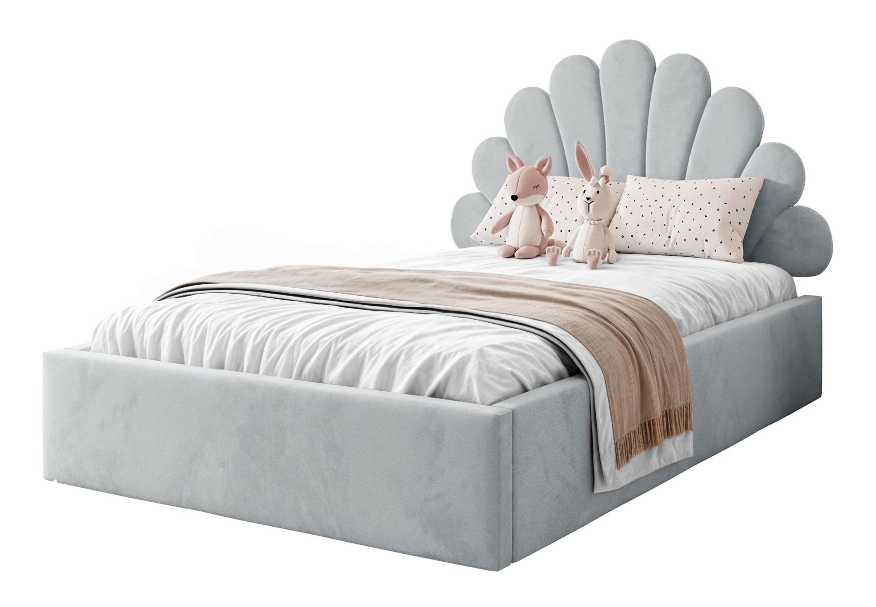Lookway Polsterbett ASHLEY mit Muschel-Kopfteil und Bettkasten (Bett mit Metallgestell), 4 Größen und Farben
