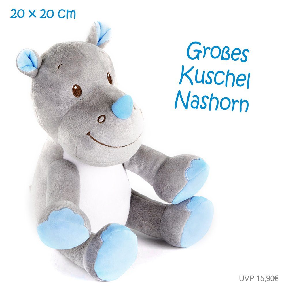 Timfanie Windeln Windeltorte, Kuschel Nashorn, blau, 0-8 Monate (Handgefertigtes Geschenk - In Folie gehüllt, mit Schleifen verziert, 28-St., 20x Pampers Premium, 1 Marken-Kuscheltier, wertige Accessoires), Das Perfekte Geschenk zur Geburt oder Babyparty.