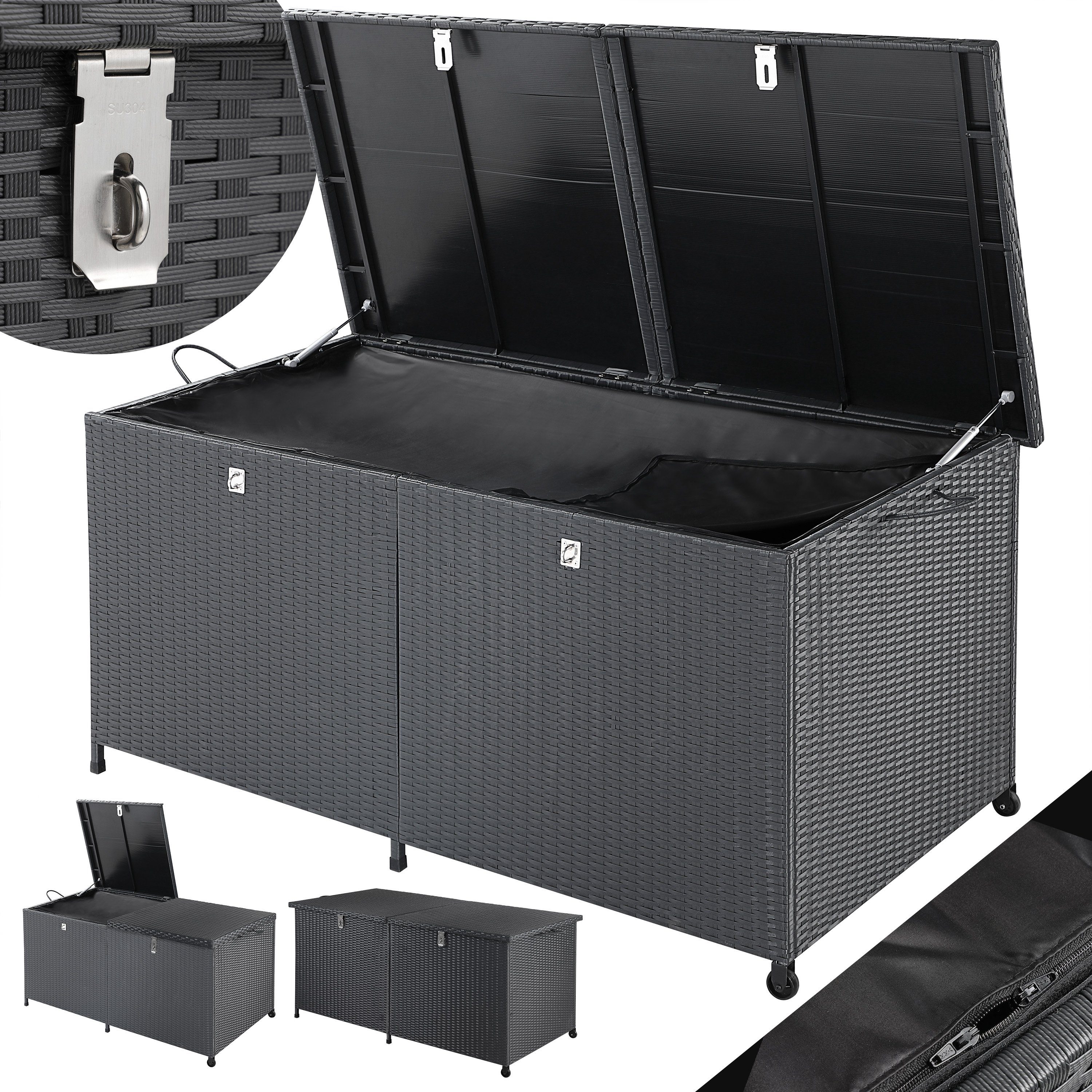 Casaria Auflagenbox (1 St), Poly Rattan XXL 150 x 77 x 73cm Rollbar