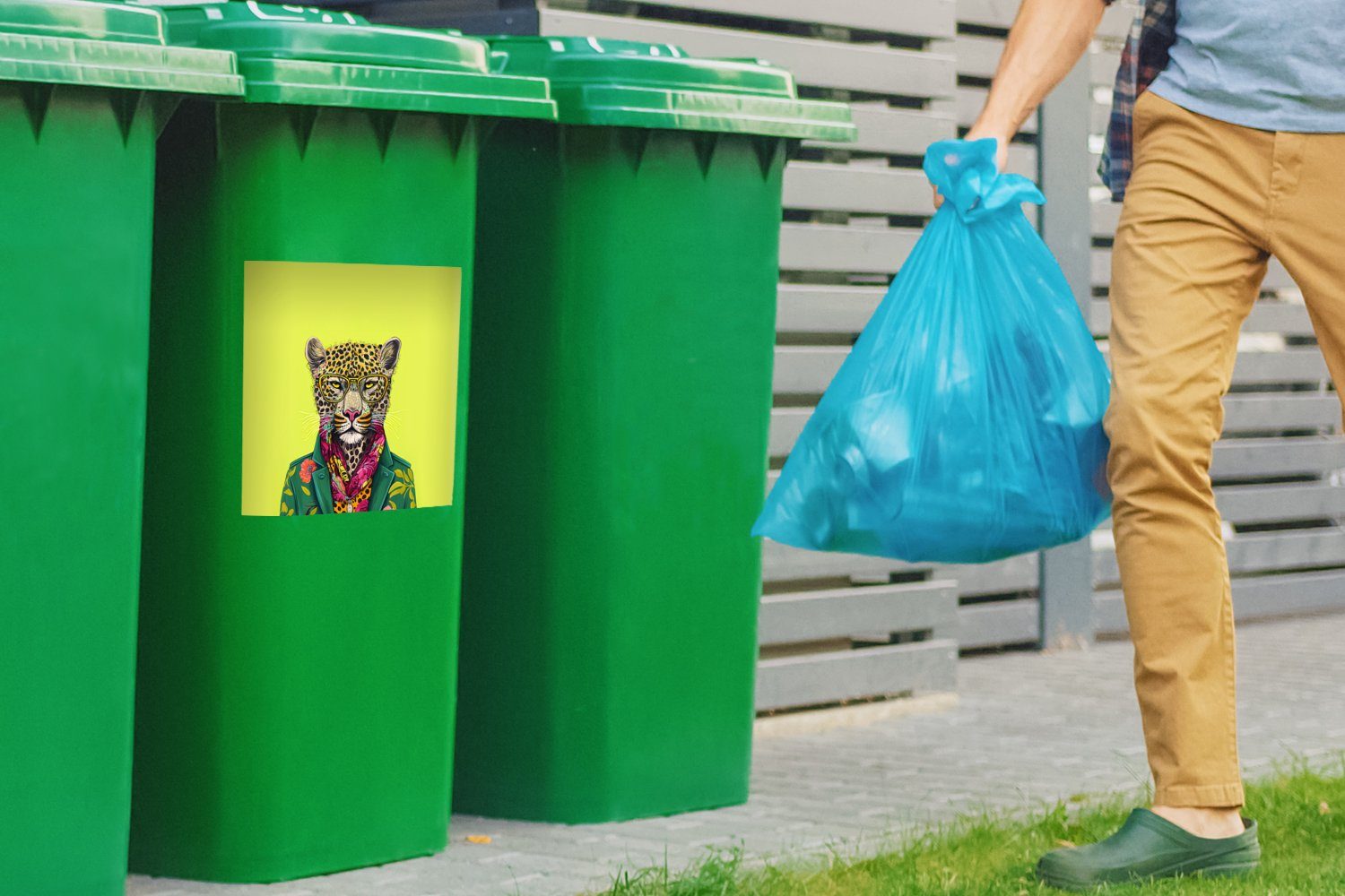 Container, St), Sticker, - Wandsticker - MuchoWow Abfalbehälter Mülleimer-aufkleber, - Brillen (1 Panther Tier Mülltonne, Farben
