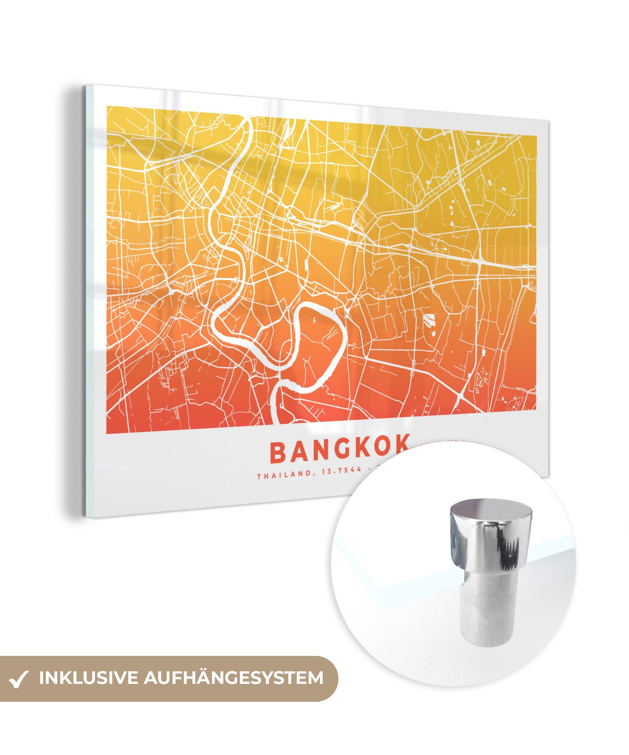 MuchoWow Acrylglasbild Bangkok - Thailand - Stadtplan, (1 St), Acrylglasbilder Wohnzimmer & Schlafzimmer