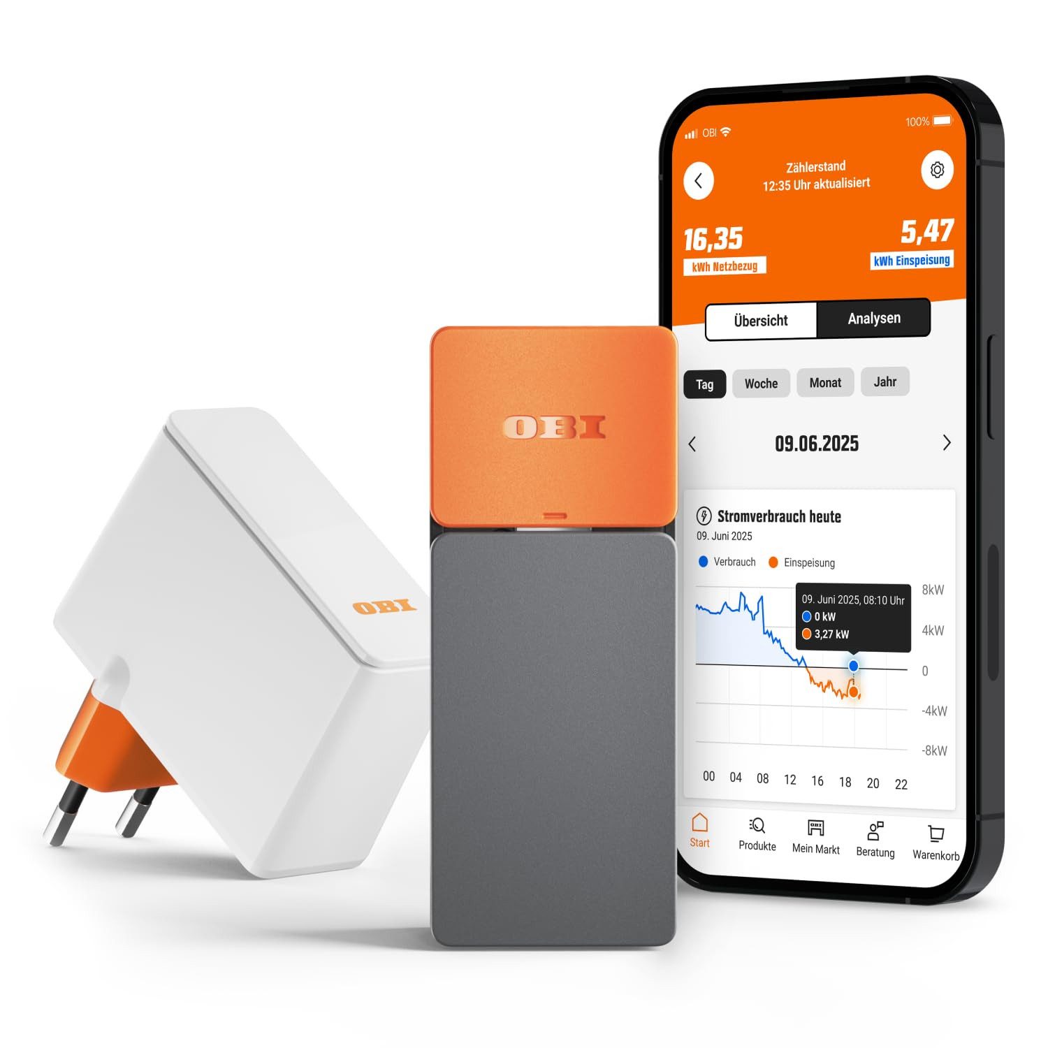 OBI Strommessgerät ENERGY TRACKER – Smarter Stromzähler-Ausleser mit App, Proprietär, App-Steuerung, Echtzeit-Verbrauch, DSGVO-konform