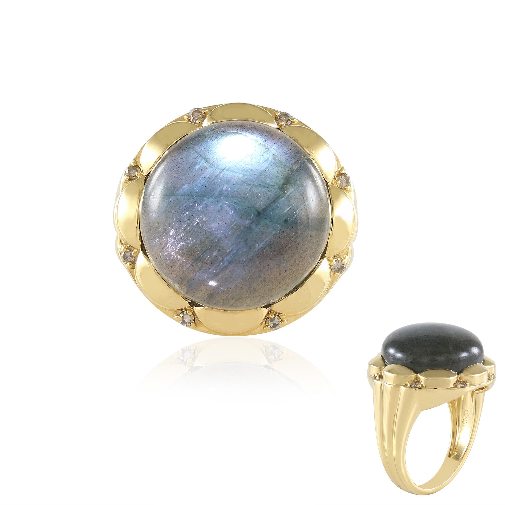 Cavill Diamantring Grüner Maniry Labradorit Goldplattierter Silberring (1-tlg)