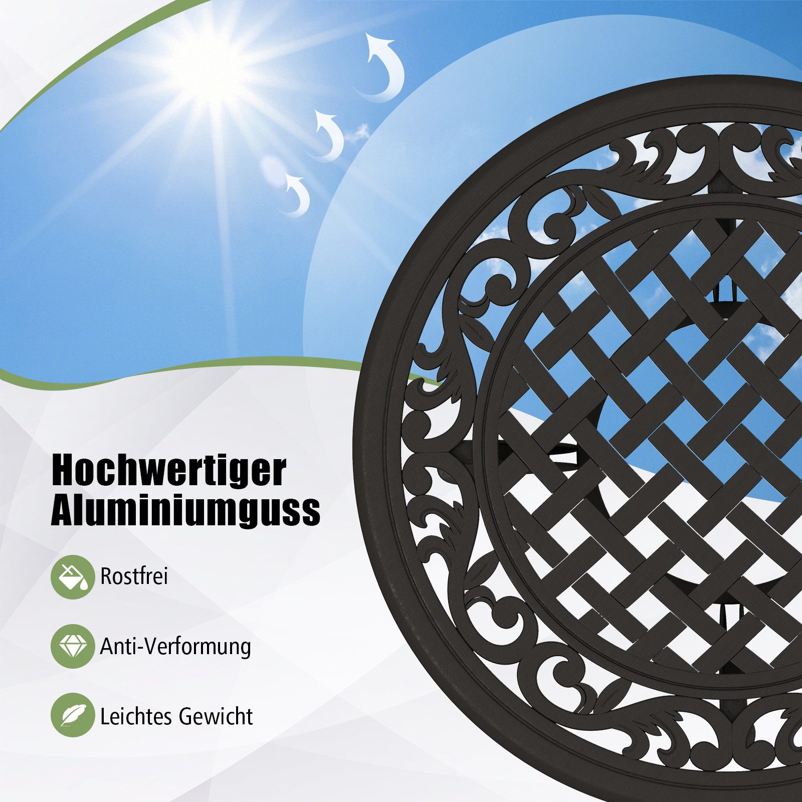 KOMFOTTEU Gartentisch, Beistelltisch Ø60cm, aus Metall mit Ausschnittmuster