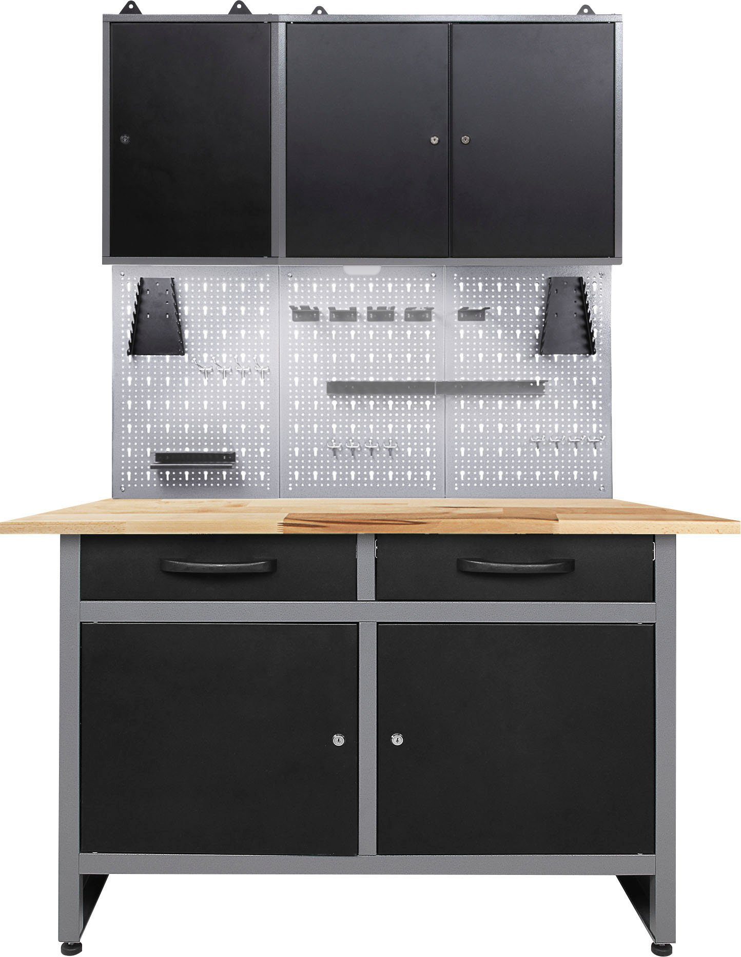 ONDIS24 Werkstatt-Set, 120 cm, mit Lochwandsystem inkl. Haken, mit LED