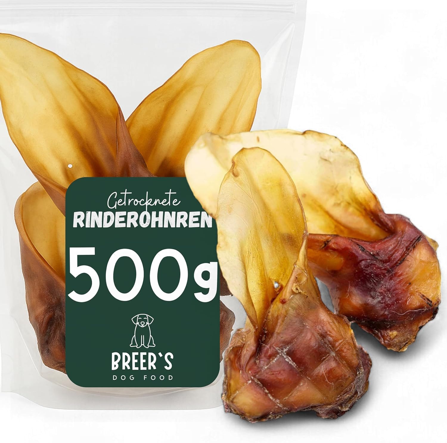 Breers Pet Food Rinderohren getrocknet mit Muschel für Hunde 500 Gramm Hundeleckerlie, Einzelfuttermittel für Hunde für: Hunde, Harter Kauartikel, Leckerli getreidefrei, Hundesnack zuckerfrei