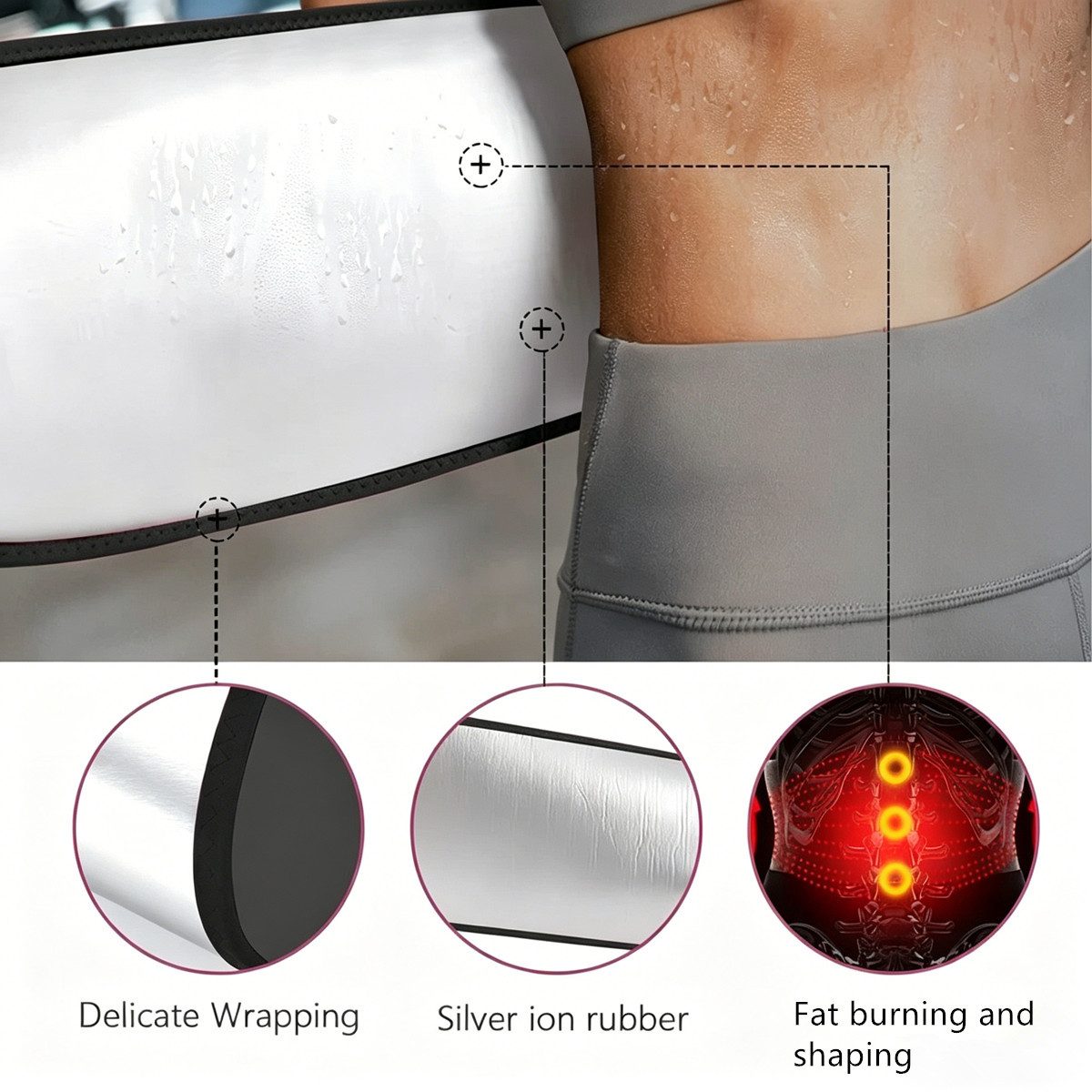 Luckice Hüftgürtel Waist Trimmer Gürtel, Neopren, Schweiß-Bauchgurt (Sport & Fettverbrennung, One Size, Schwarz) – Bild 3 von 5