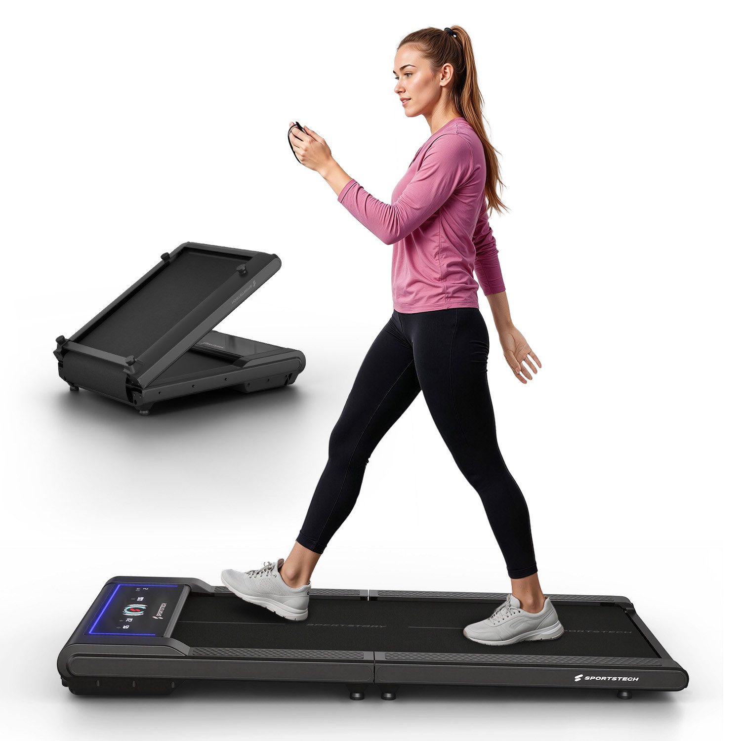 Sportstech Laufband sWalk Fold, 1–6 km/h, faltbar, 7 Farben LED, 4 Programme, LCD